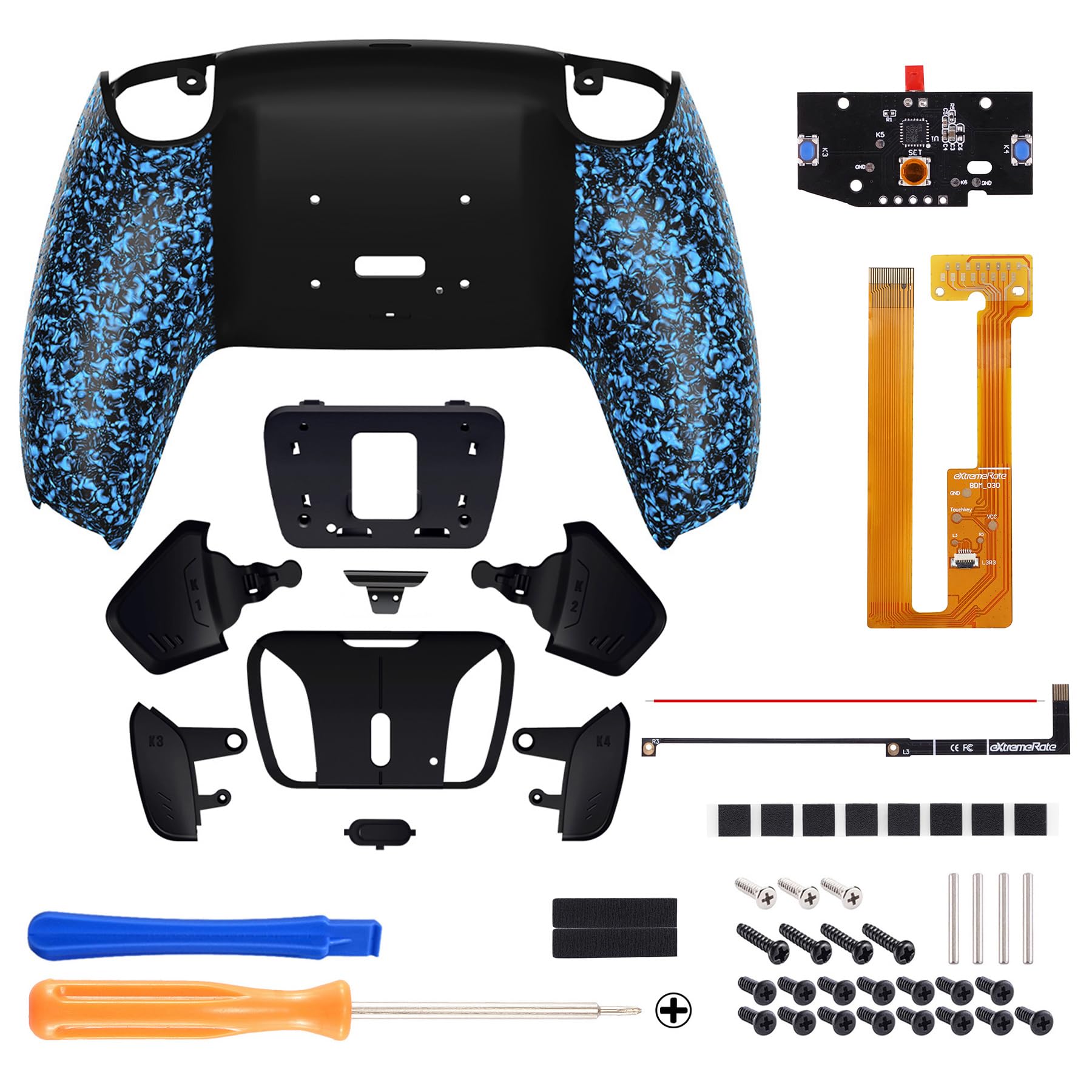 eXtremeRate Programable RISE4 Remap Kit para ps5 Modelo BDM-030/040/050 Actualización Board & Carcasa Trasera & 4 Palancas Botones Traseros para ps5 Control-NO Incluye Mando(Salpicaduras Azules)