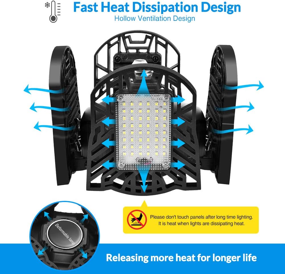 Flash Sale Buy 1 get 1 120W Deformable LED Garage Light, E27 Shop Lights Ceiling Light 6000k Factory Warehouse Industrial Lights, 12000LM Mining Garage Workshop Light - LED High Bay Lighting (Black-Cold White, 1PCS)