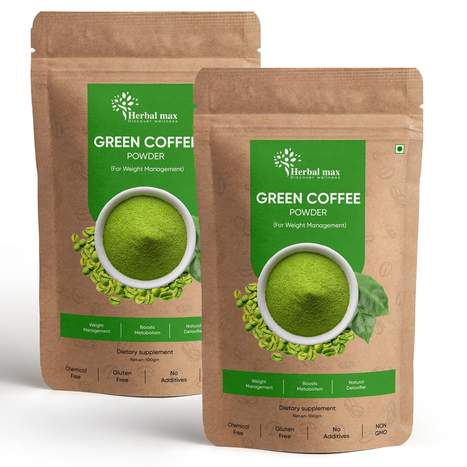 Herbal max Green Coffee Beans Powder, 100g Pack of 2 | Unroasted Beans With Chlorogenic Acid