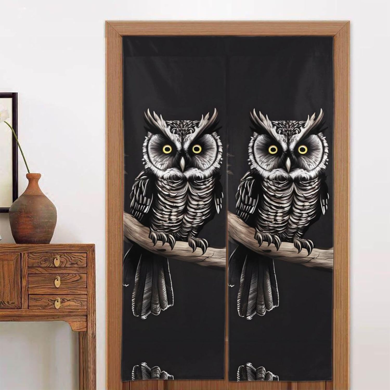 Late Night Owl Door Curtain, Blackout Curtain, Room Divider Curtain, for Doorway, Bedroom Window, 2 Pieces Door Curtains