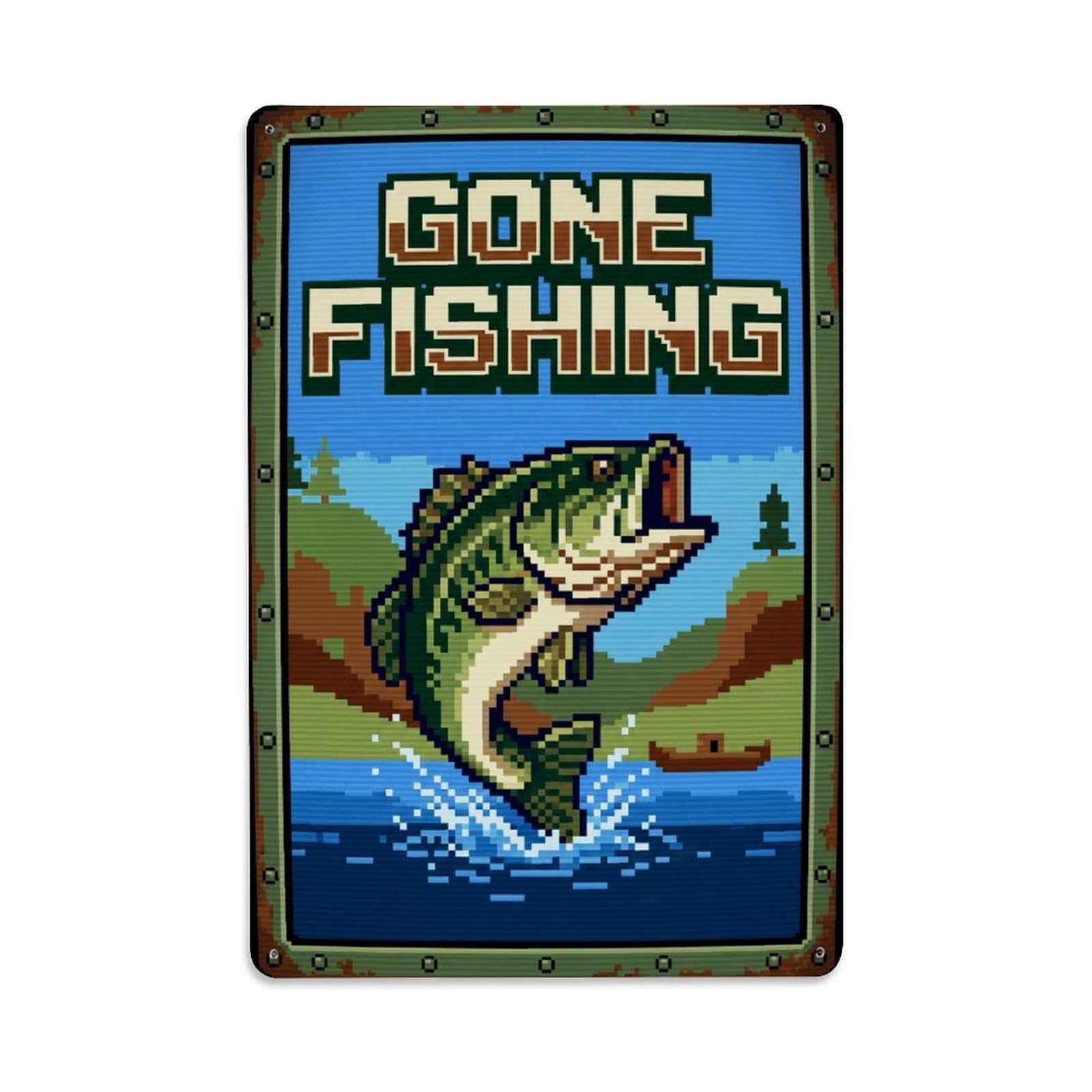 Gone Fishing Fishing Enthusiast Vintage Metal Tin Sign Plaque Wall Decor for Cafe, Club, Garden Metal Poster 8x12Inch