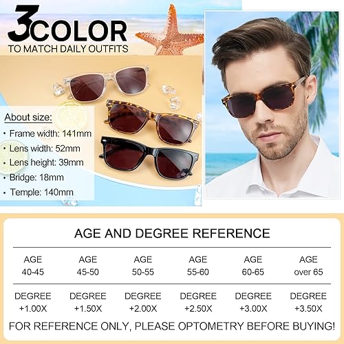 Miniatura 5 de MARE AZZURO Gafas de sol de lectura de sol cuadradas grandes para hombre 1.0 1.25 1.5 1.75 2.0 2.25 2.5 2.75 3.0 3.5 4.0