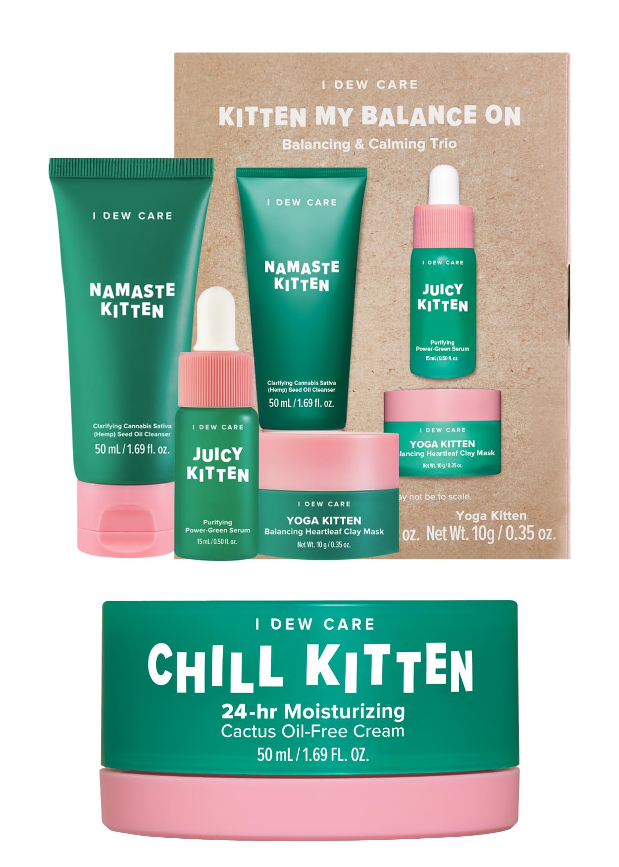 I DEW CARESkincare Set - Kitten My Balance On + Moisturizer Face Cream - Chill Kitten, 1.69 Fl Oz Bundle