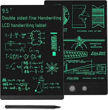 LCD Writing Tablet 2 Sides Screen Erasable Reusable 9.5inch and 8.5inch Electronic Drawing Pads Portable Digital Scratchpad for Kids Adults Home Office Black
