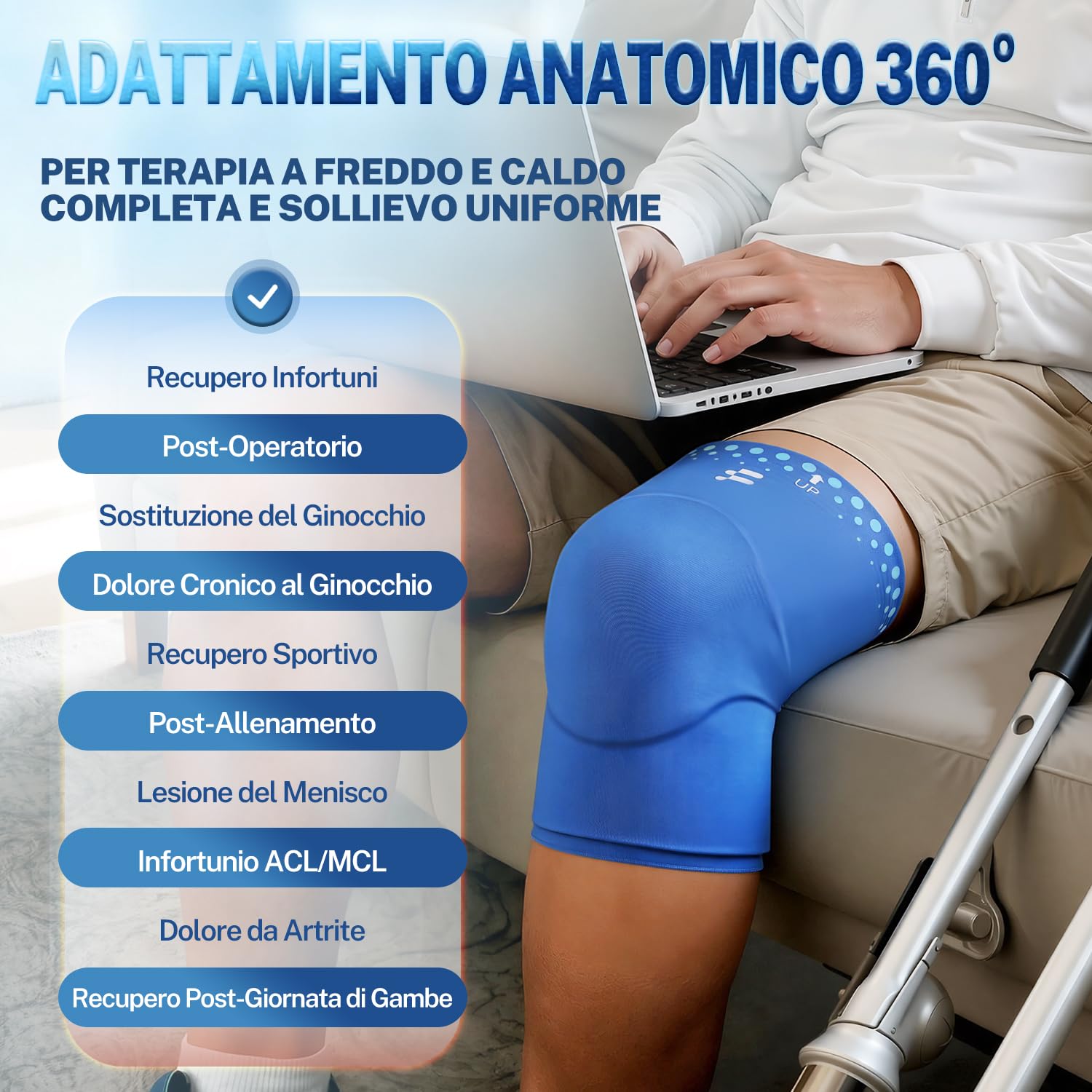 Fitomo Fascia Fredda e Calda per il Ginocchio - Terapia a Caldo e Freddo Riutilizzabile per Dolore e Gonfiore, con Adattabilità e Supporto Regolabile per Artriti, Recupero da Infortuni Sportivi, L