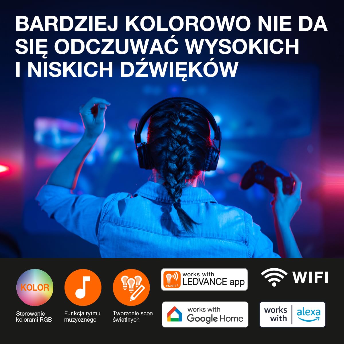 Lampa podłogowa LEDVANCE SMART+ WIFI,mała,czarna,2x 2,5W,2x 480lm,możliwość ściemniania,funkcja DIY & rytm muzyczny,długa żywotność,możliwość sterowania przez aplikację,2700-6500K