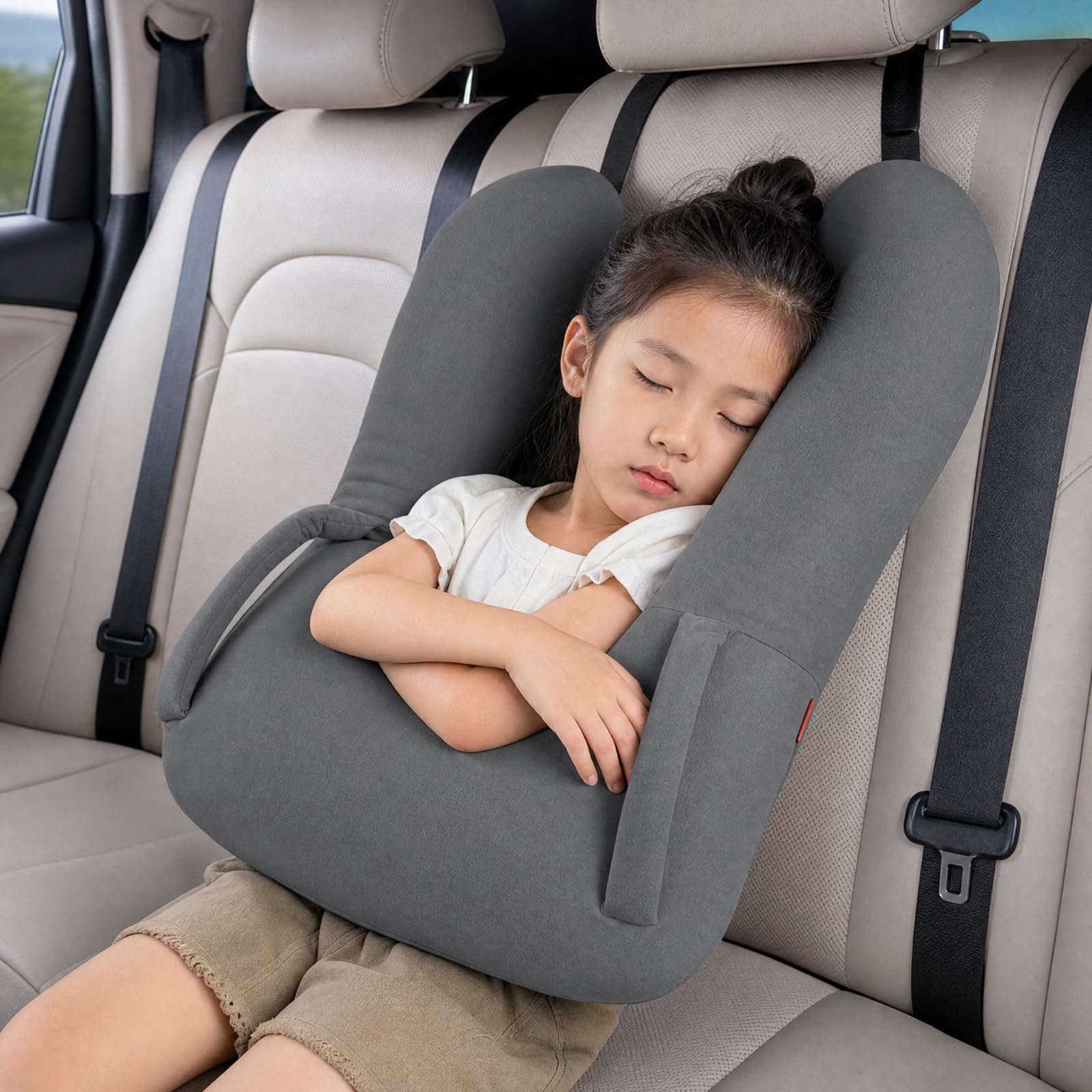 F Fityle Soporte Cervical Infantil Envolvente Cojín Viaje para Niños, Siestas en Coche, Viajes por Carretera, Trayectos Diarios, Gris, Tipo U