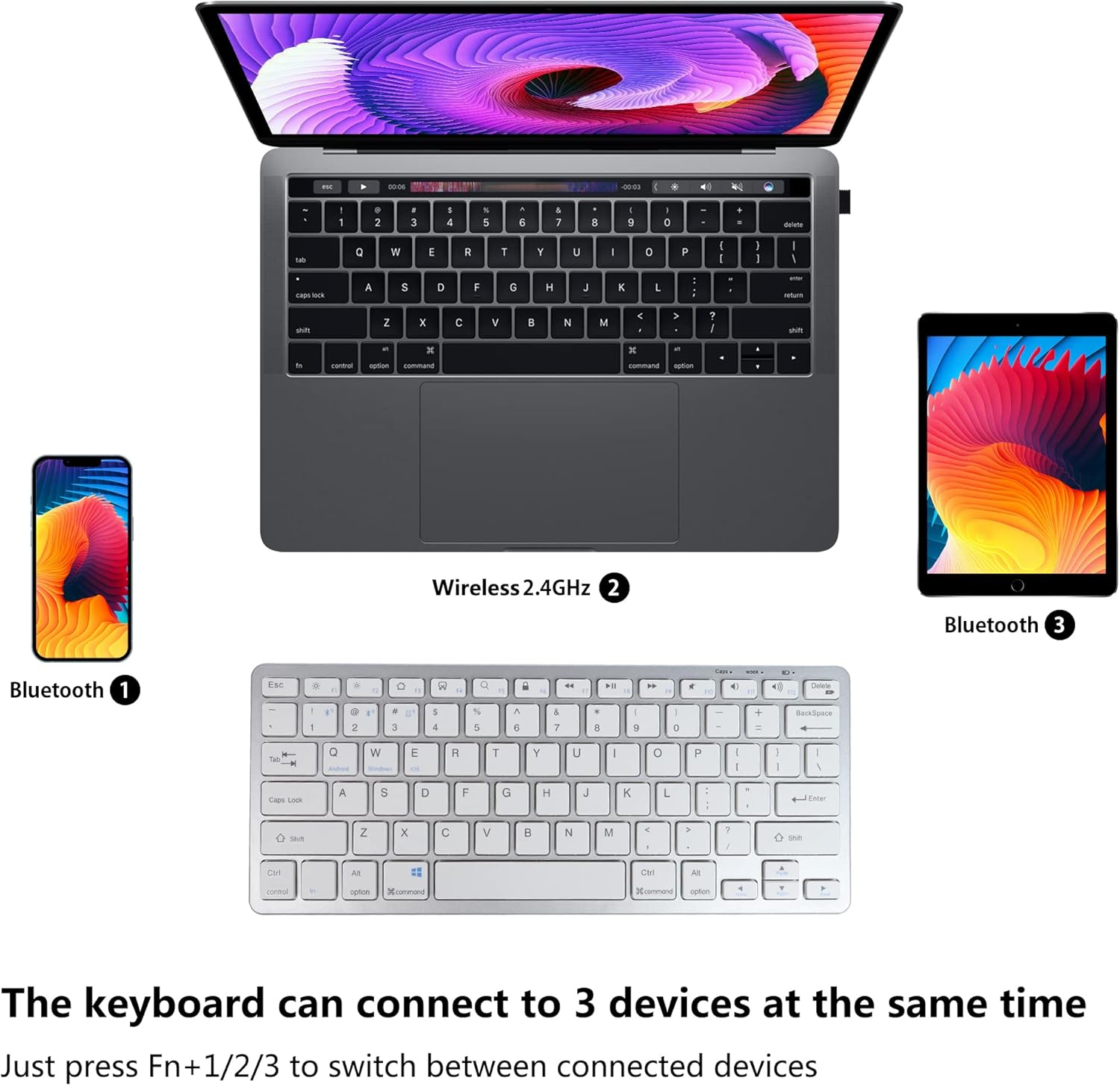Super Space Wireless Keyboard and Mouse, 2.4G Ergonomic Bluetooth Set, Silent Rechargeable Slim for Windows, Mac, PC, Laptop, Tablet - White, Gift Kids Adults