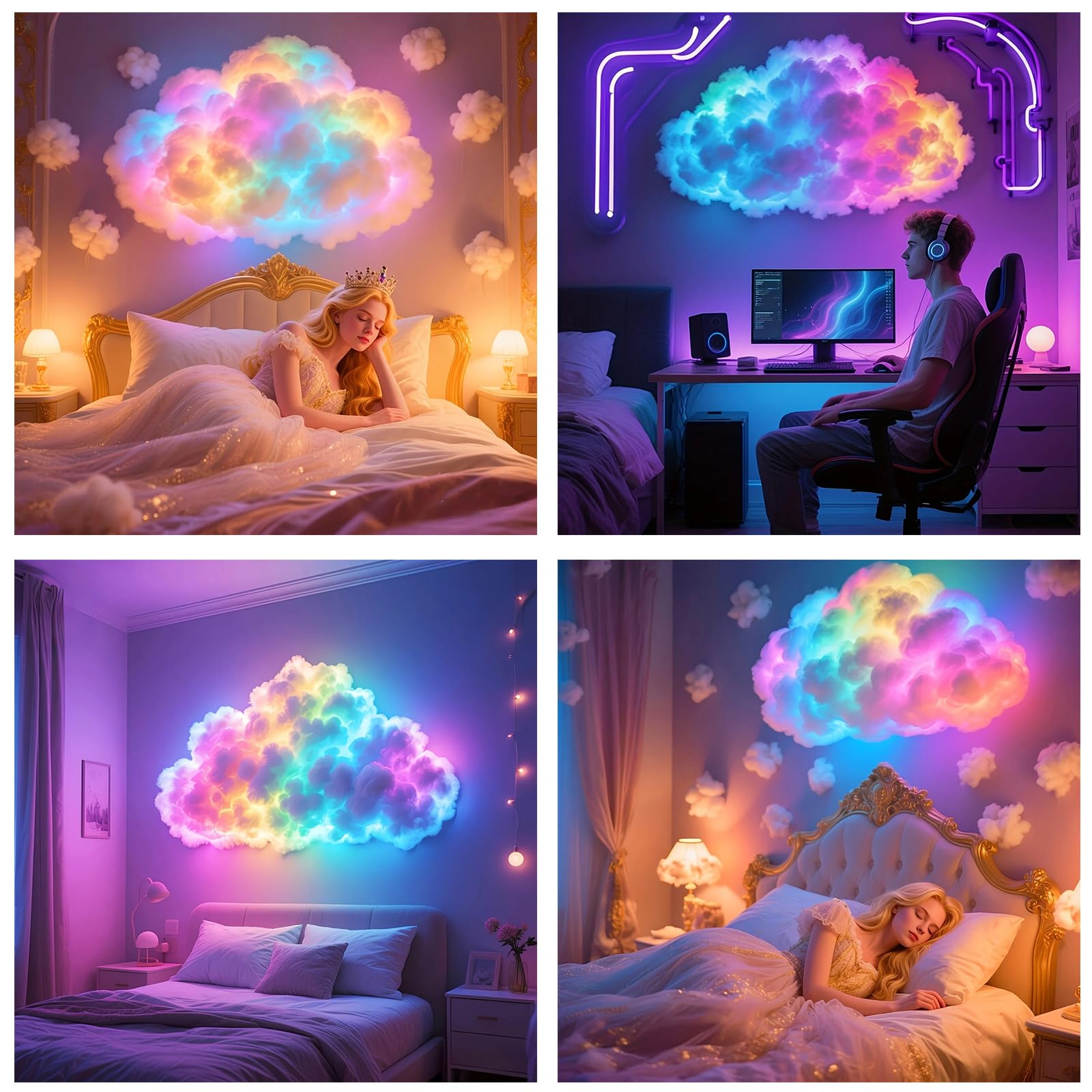 Lampada LED 3D USB Thunder Cloud con Illuminazione Musicale d ' Atmosfera per la Camera da Letto, Decorazione per Feste, luci per Feste
