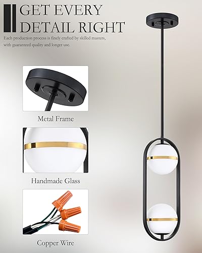 Miniatura 3 de Lámpara colgante moderna de 2 luces, de vidrio esmerilado, acabado negro para cocina, isla de comedor, sobre fregadero, decoración de sala de estar