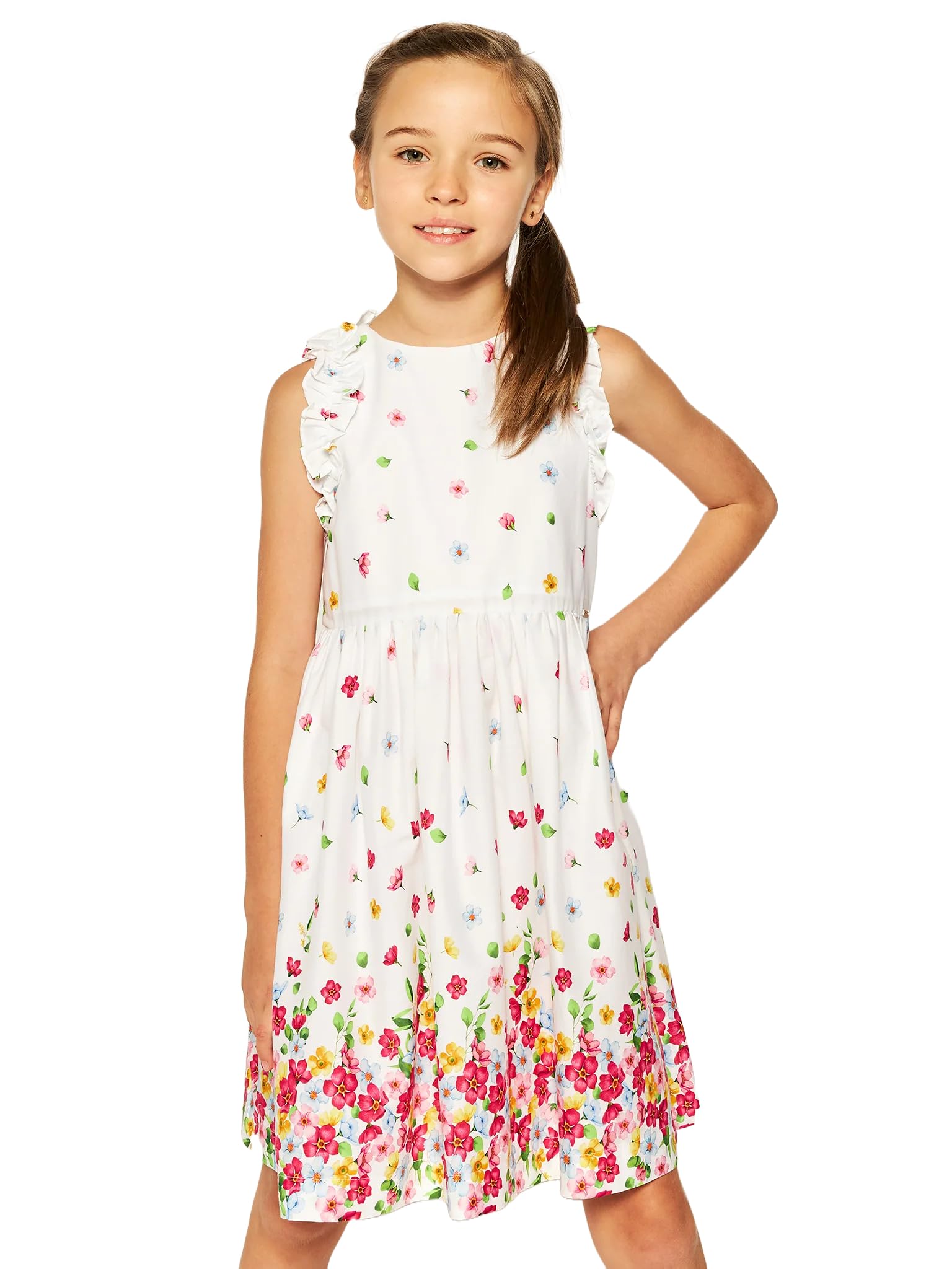 Mayoral Vestito Bambina Estivo Floreale Bianco 7 Anni 3951