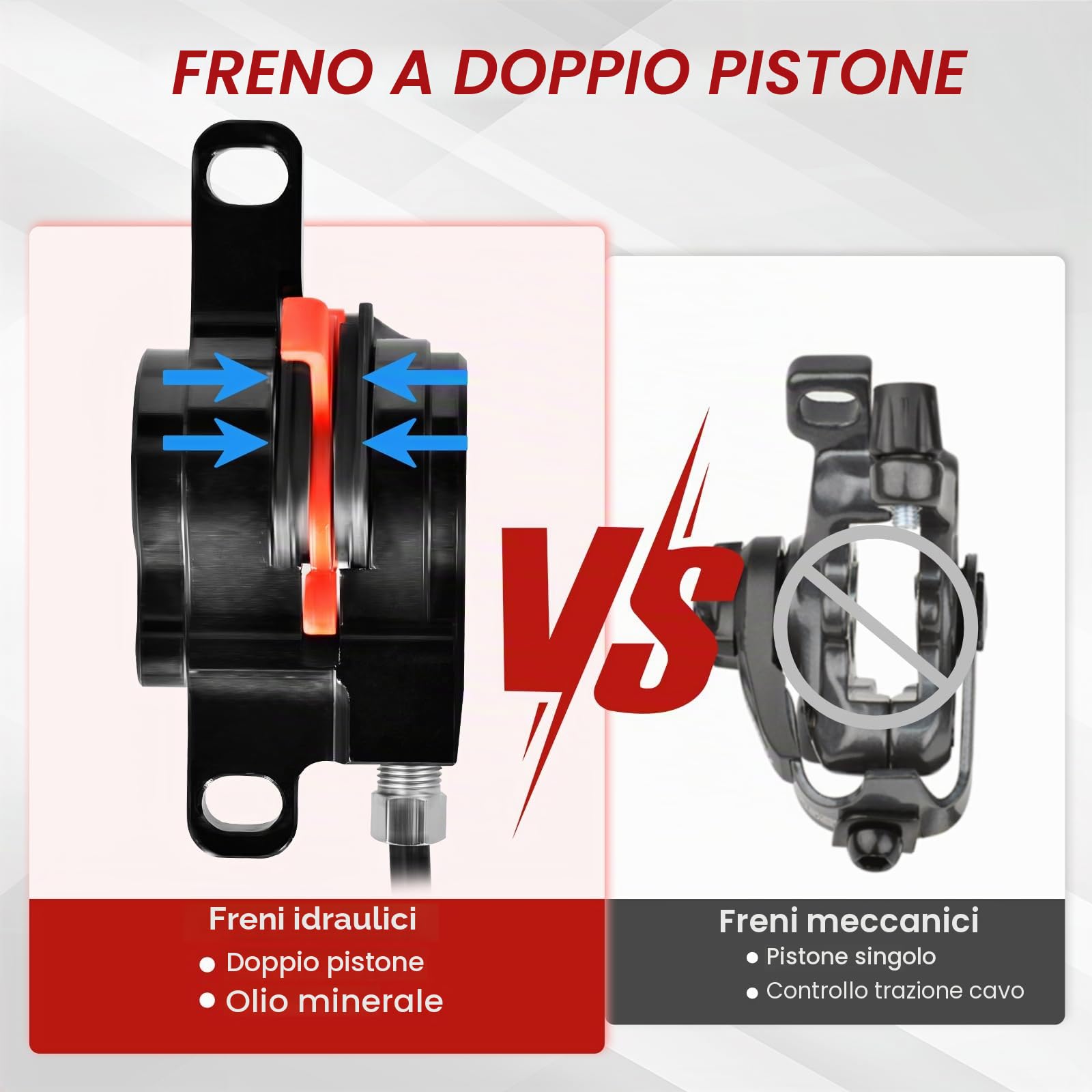 Freni Idraulici Bici Elettrica Set 2 Pistoni, Anteriore Posteriore Linea Yirando Pinza del Freno, 160 mm Rotore Bicicletta Freni Idraulici MTB per Mountain Bike E-Bike Strada Bicicletta
