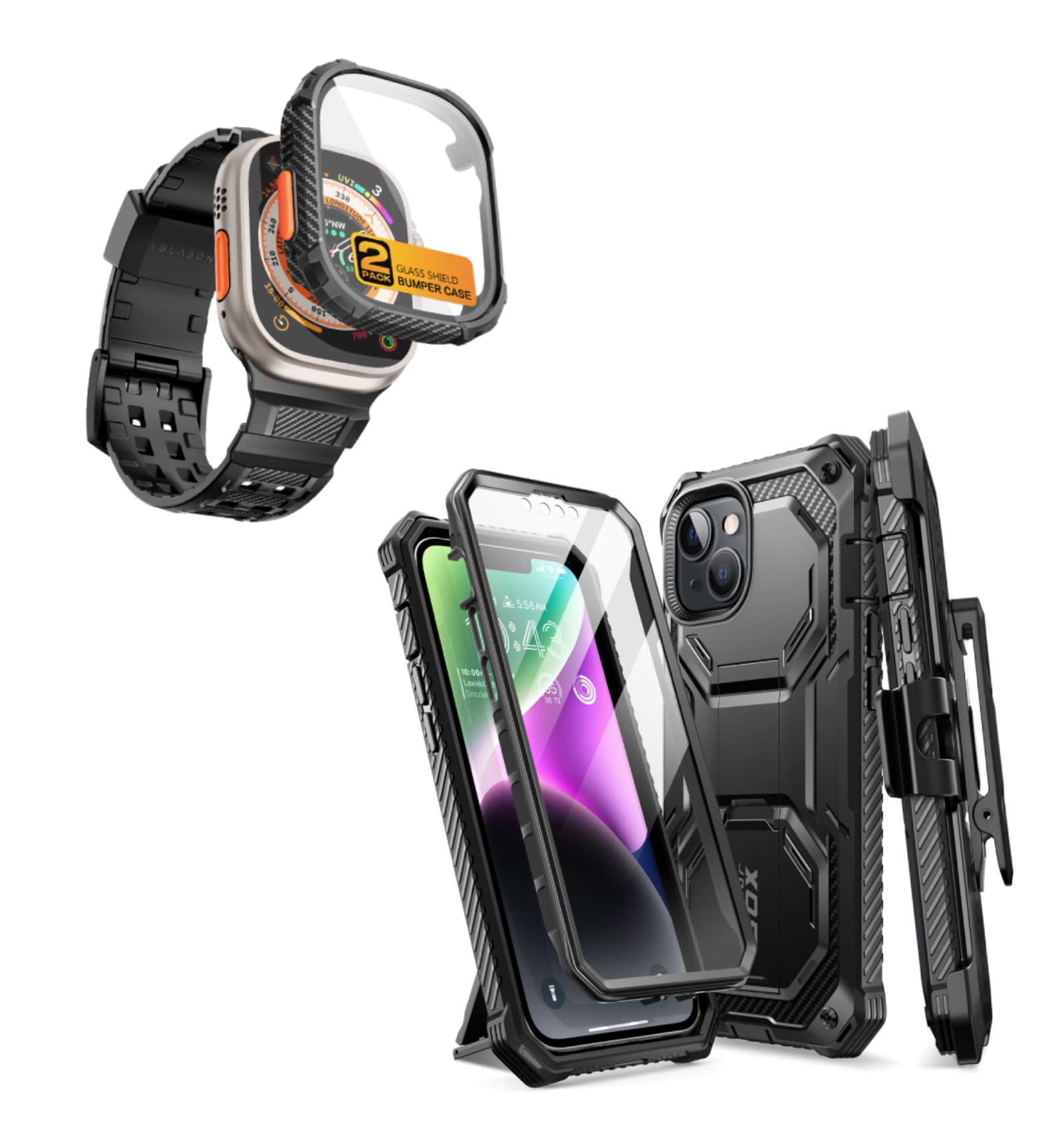 i-Blason Armorbox Designed for Apple Watch Band [49mm] & iPhone 14/iPhone 13 Case.