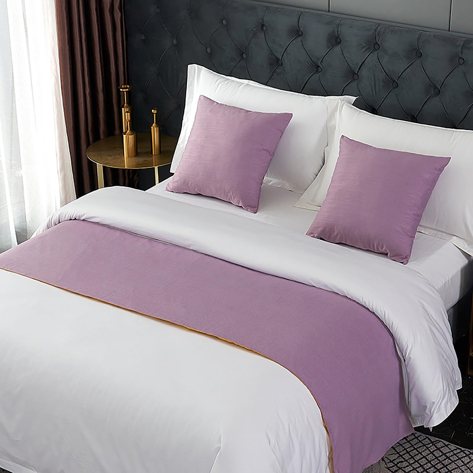 LRUPVEG Modern Light Luxury Hotel Bed Runner - Twin, Queen, King Size End Scarf, Solid Color Smooth Comfort (A-Purple, 50x50cm Pillow Case)