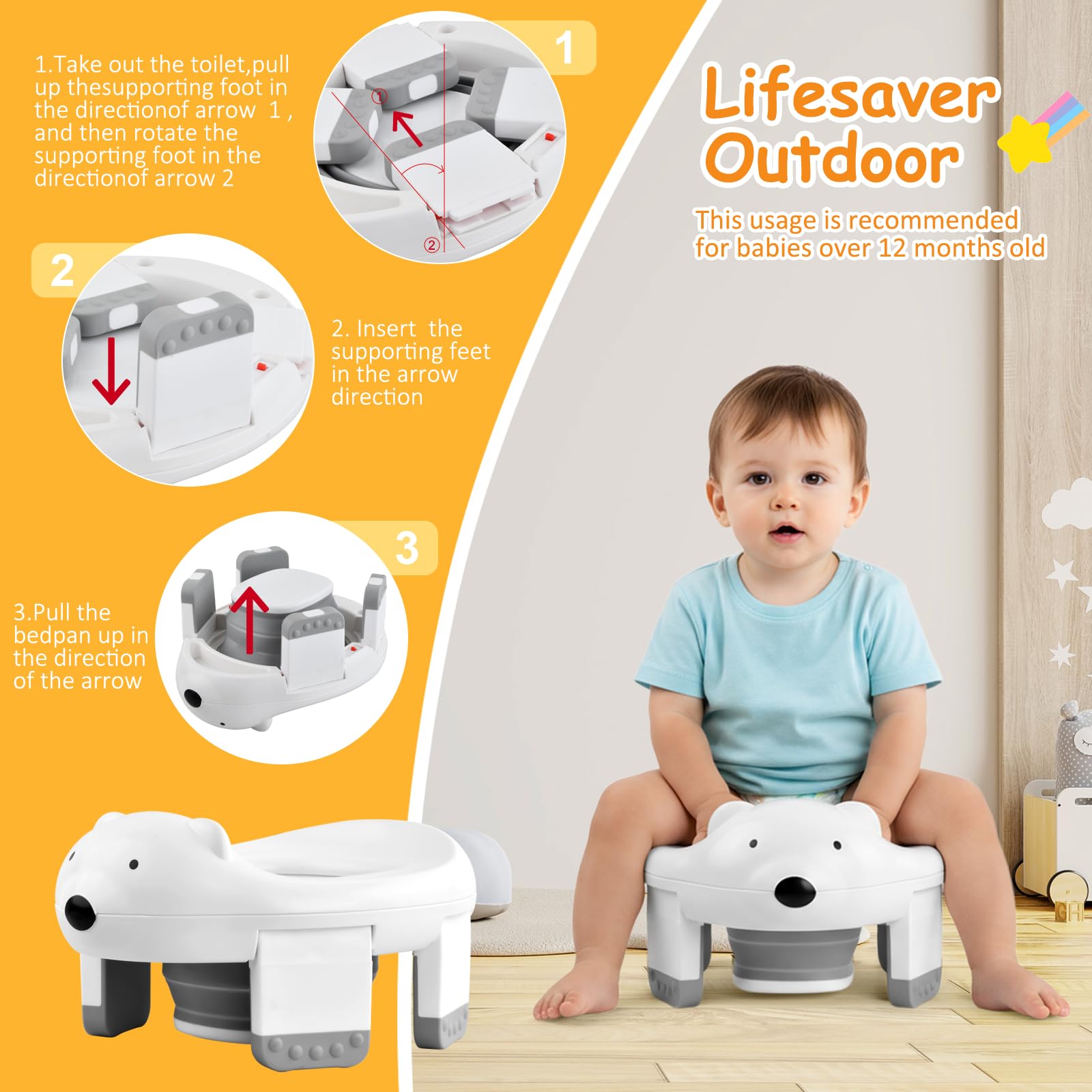 Vasino Per Bambini, Vasino Portatile Per Bambini Da Viaggio, 2 in 1 Toilette Pieghevole Bambini, Sedile WC per Bambini Per Addestramento Per Bambini, Riduttore WC Bambini
