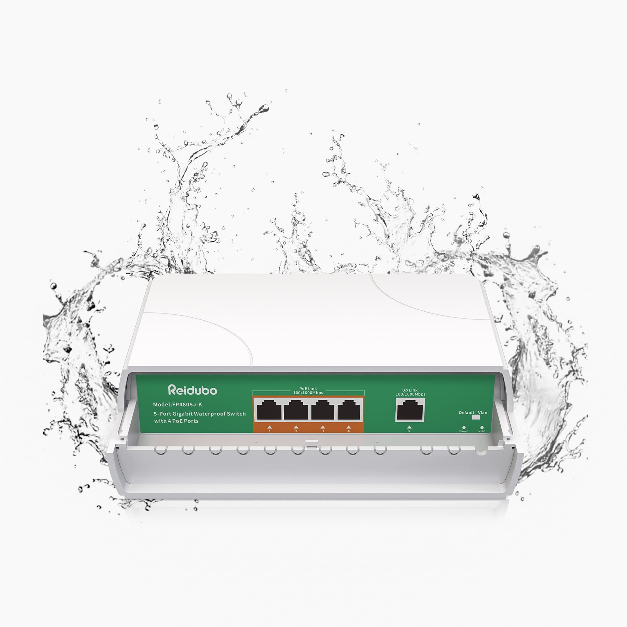 4 Port Gigabit PoE Switch Waterproof, 1000 Mbps 4 PoE+ Ports 75W, One Gigabit Uplink Port, IEEE802.3af/at Power Over Ethernet Unmanaged Outdoor Network Switch, Plug & Play (4 Ports Gigabit PoE)