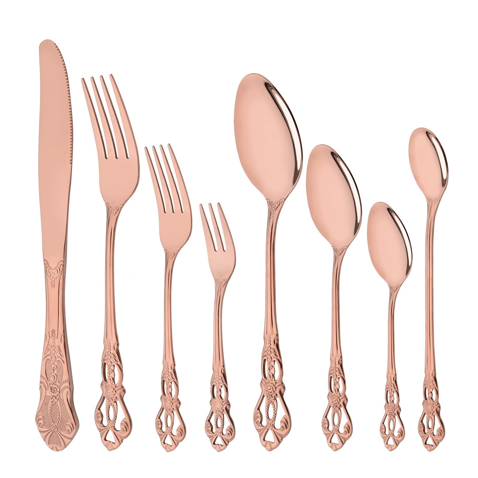 Ensemble de Couverts de Luxe en Acier Inoxydable Miroir doré 8 pièces