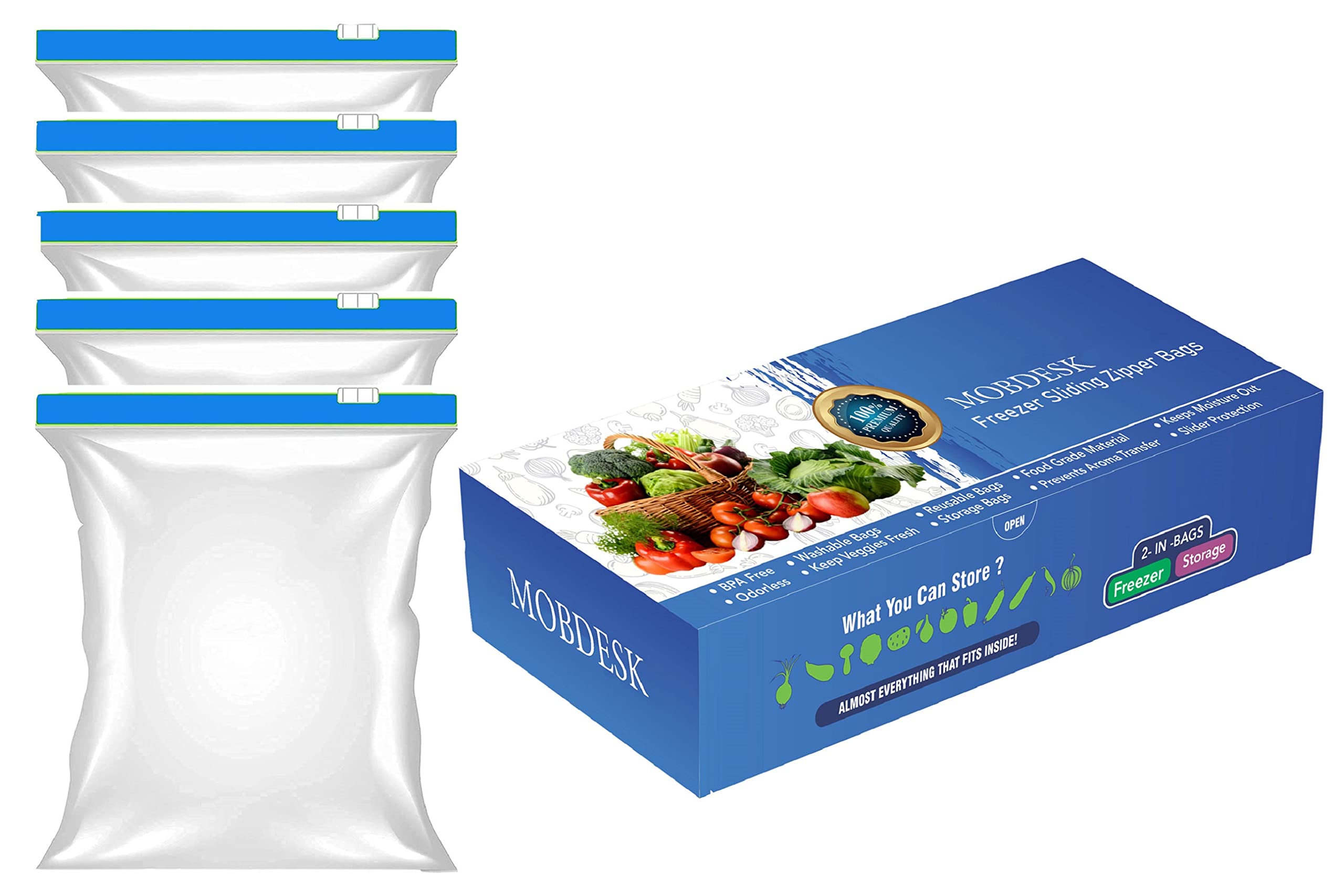 MOBDESK BPA-Free Zip Lock Bag for Fridge | Resealable Ziplock Pouch for Food & Travel | Leakproof Freezer Storage Bags | Zip Lock Covers & Zipper Pouch for Kitchen | Freezer Storage Bags-V-325