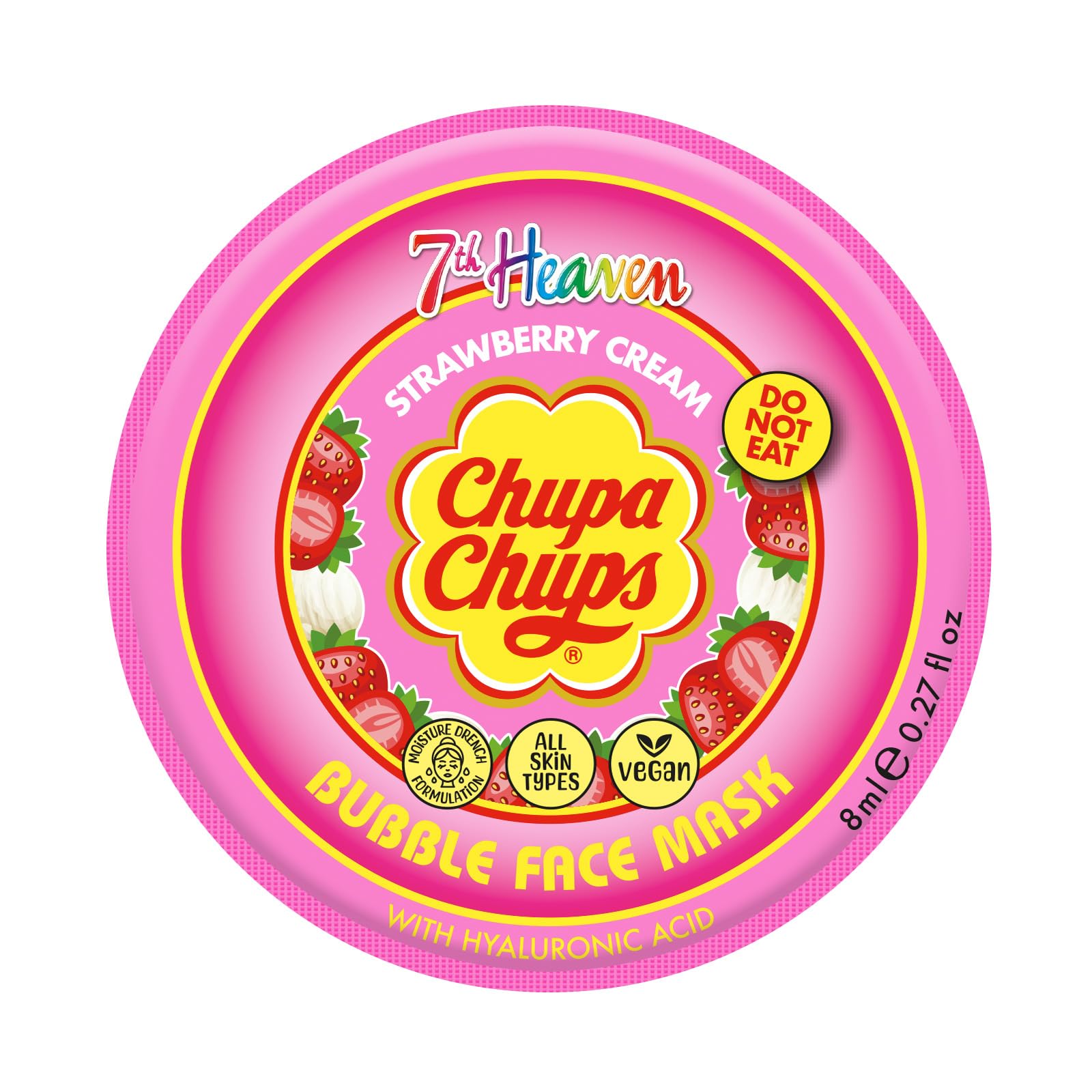 7th Heaven x Chupa Chups Bubble Face Mask (Strawberry Cream) Exfoliating Peel Off Face Mask with Hyaluronic Acid, Vegan - Genuine 7th Heaven Face Masks Skincare