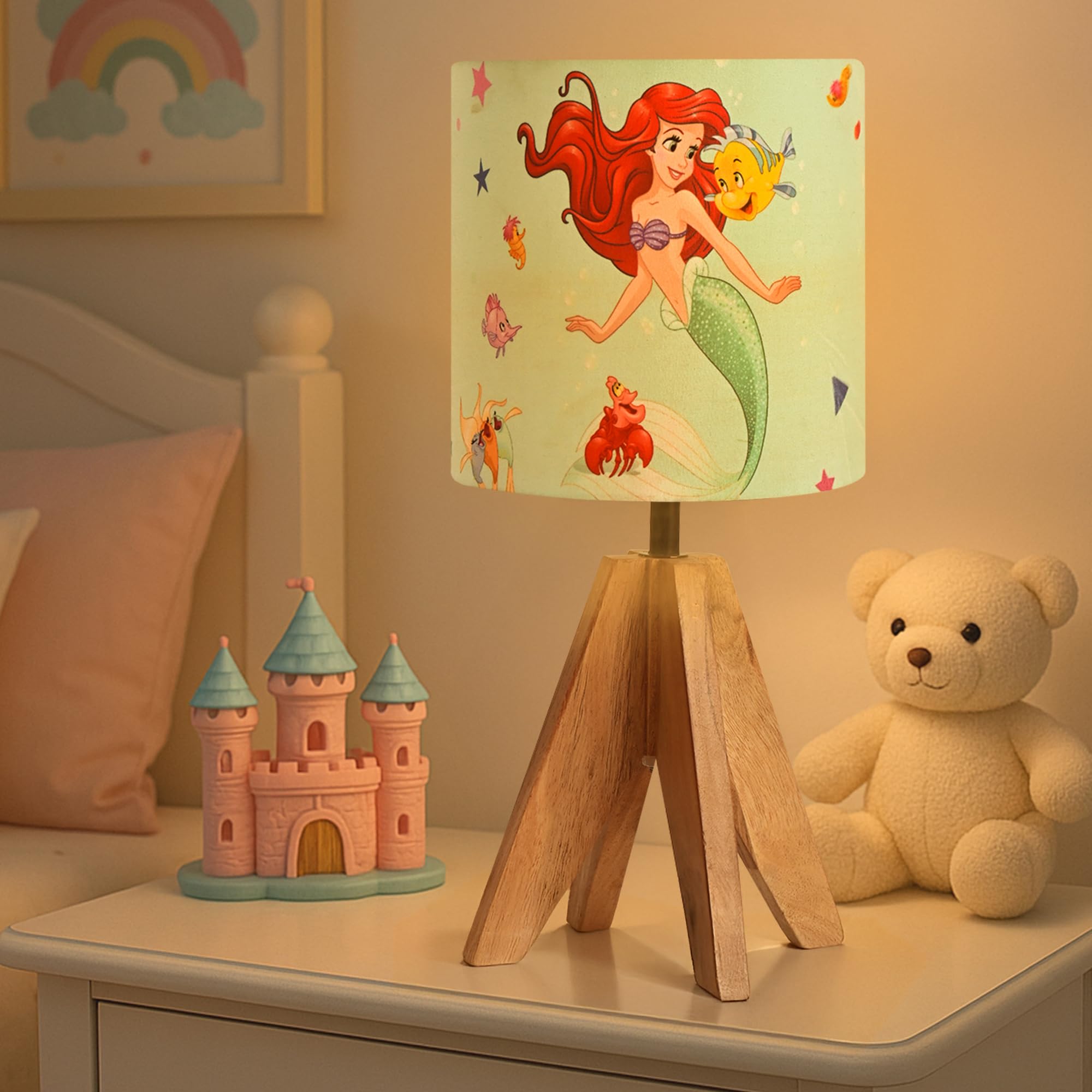Kuber Industries Table Lamp for Bedroom & Living Room | Home Decor Bedside Table Lamp for Study Room | Desk Table Night Stand Lamp for Kids & Students | Disney Mermaid | Green-image-25