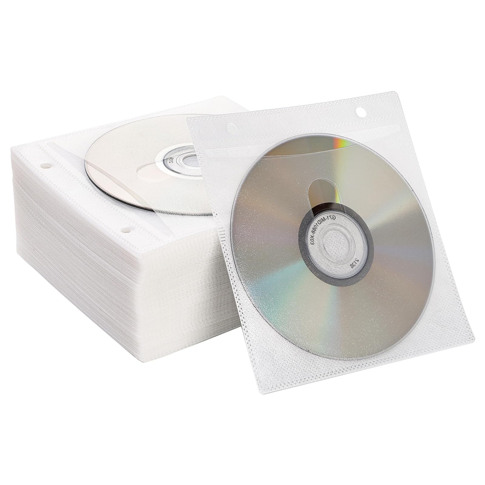 Fasmov 500 Stück Premium CD DVD Hüllen, doppelseitige Nachfüll-Kunststoffhüllen mit Vliesstoff für CD- und DVD-Aufbewahrungsbinder, Disc-Hülle (weiß)
