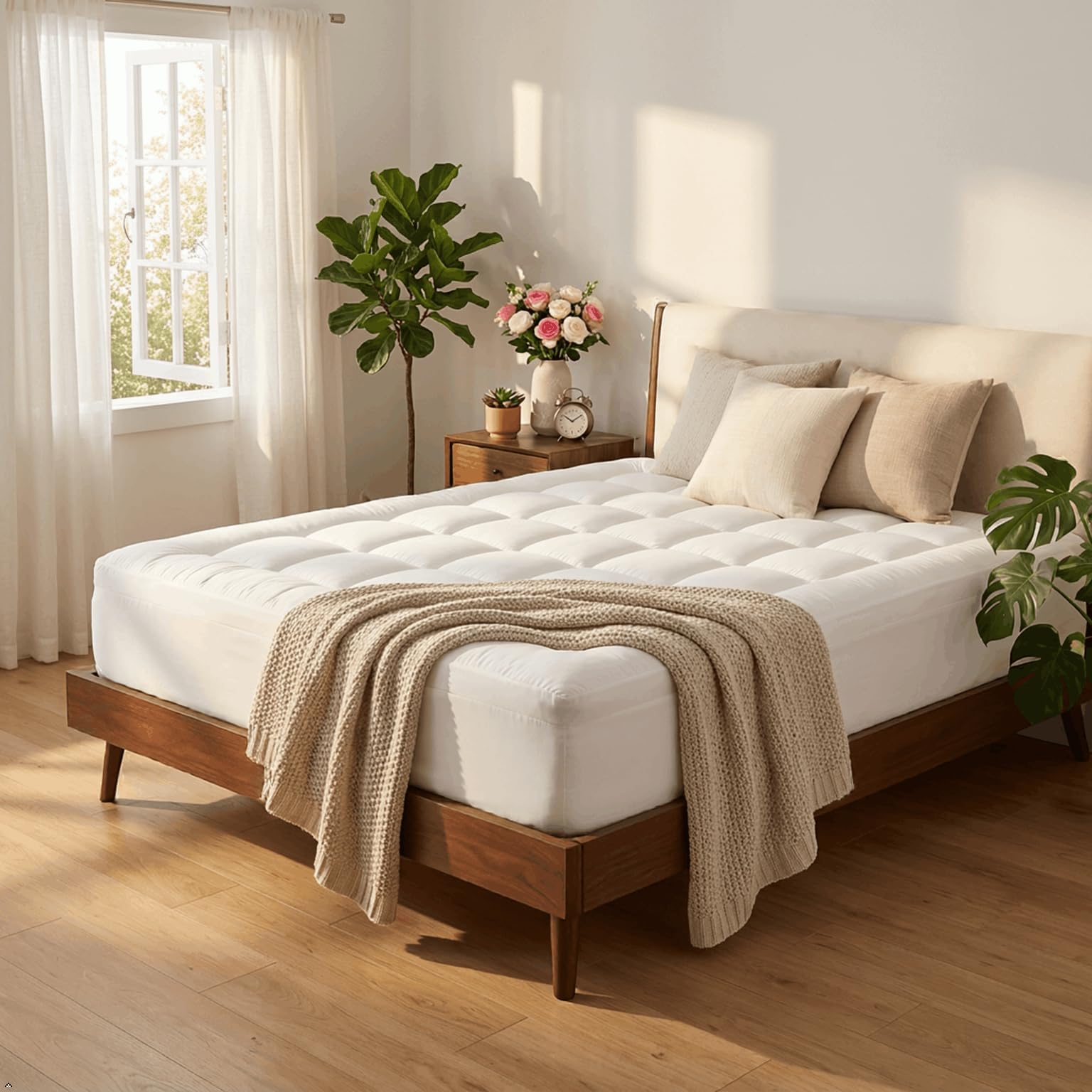 ELEMUSE Cubrecolchón de espuma viscoelástica de doble capa de 3 pulgadas, espuma de gel refrescante de 2 pulgadas, almohadilla suave de 1 pulgada, cubrecolchón de alivio de presión para habitación de