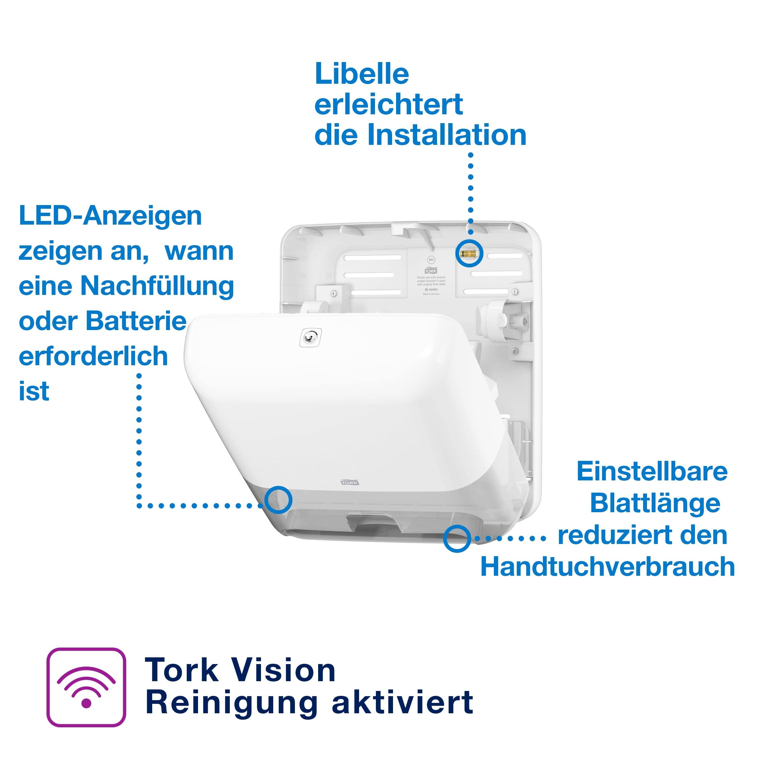 Tork Matic Automatischer Spender für Rollenhandtücher Weiß H1, Einzeltuchentnahme, Elevation Design, 551100