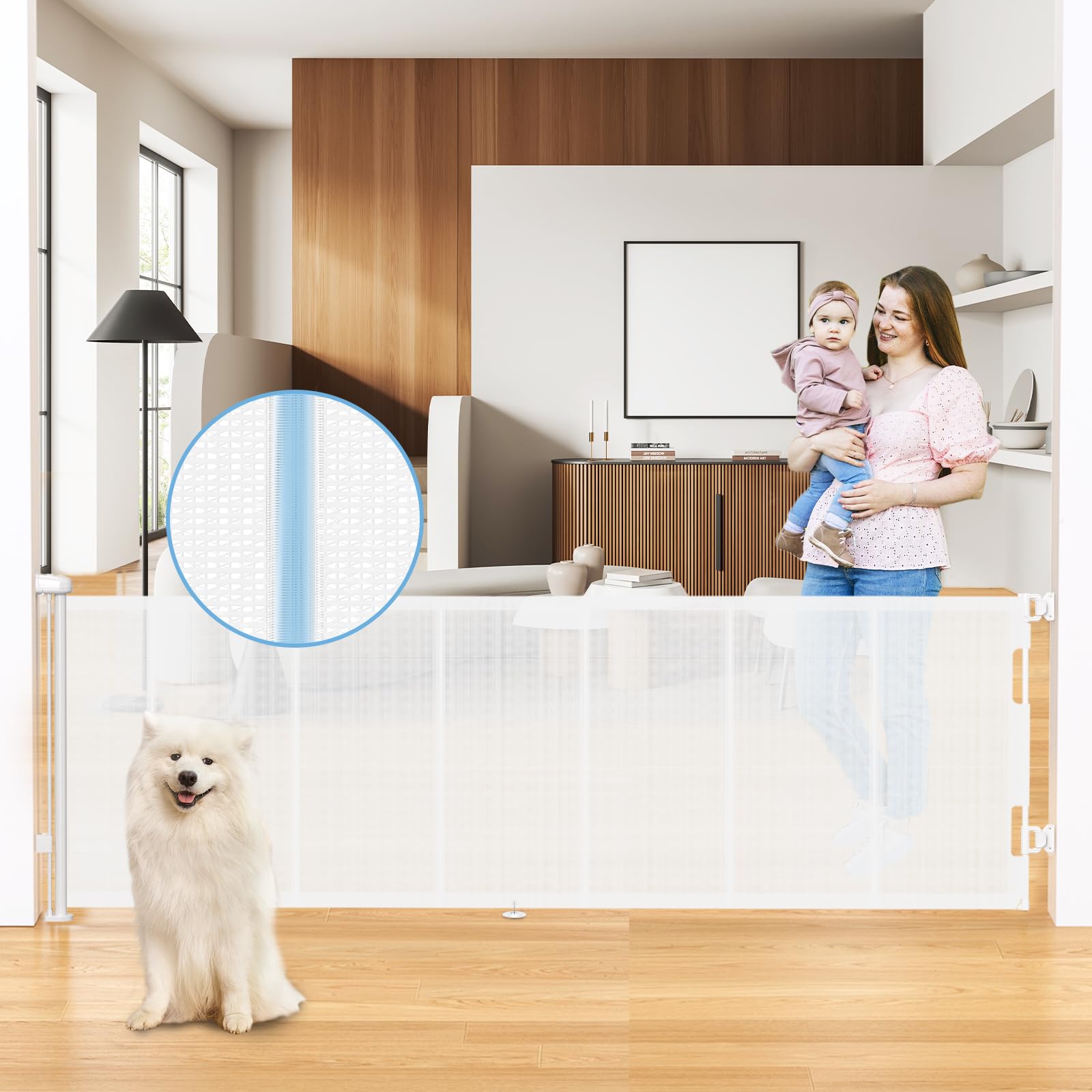 HAMOPY 120 Inch Reinforced Strip Extra Wide Retractable Baby Gate, 33" Tall, Prevent Crawling Through, Wide Extra Long Child Safety Gate for Indoor