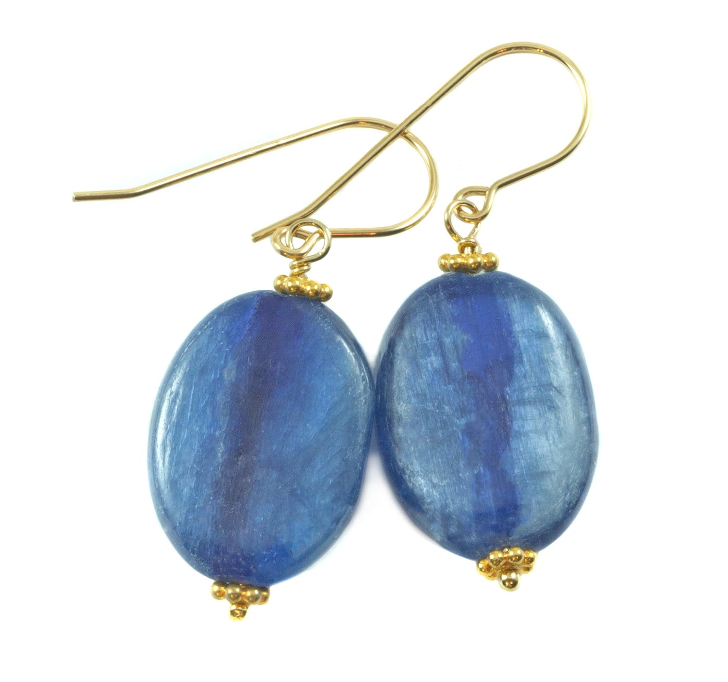 Kyanite Earrings Deep Blue Smooth Oval Drops Simple Everyday Dangles - Image 4