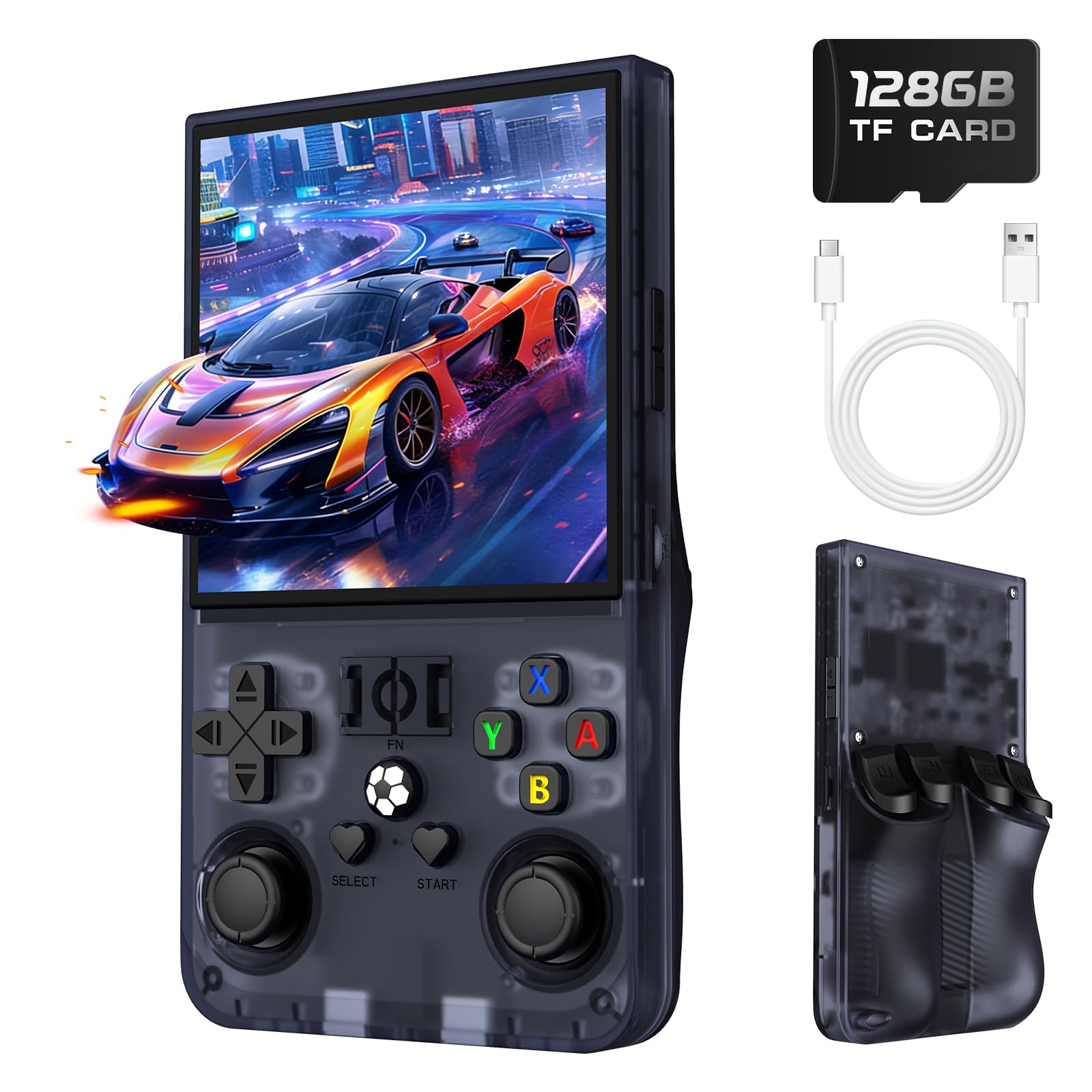 R36MAX Retro Handheld Game Console, Retro Gaming Console with 128GB Open Source System, 4.0 Inch 720x720 IPS Screen, 4000mAh Battery