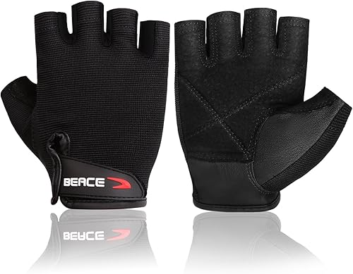 BEACE Guantes de gimnasio para levantamiento de pesas con palma de cuero antideslizante para entrenamiento ejercicio entrenamiento de fitness y