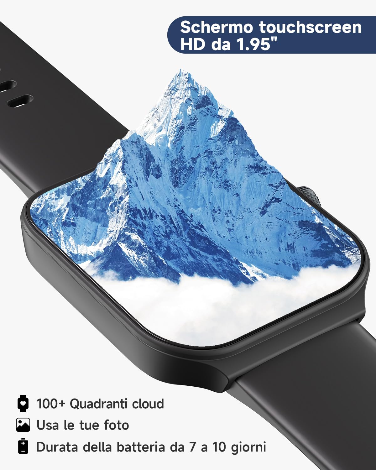 TOOBUR Smartwatch Donna Uomo Alexa Integrata, 1.95" Orologio Smartwatch Chiamate Cardiofrequenzimetro Contapassi Sonno Impermeabil IP68, 100 Sportivo, Notifiche Messaggi, Compatibile Android IOS