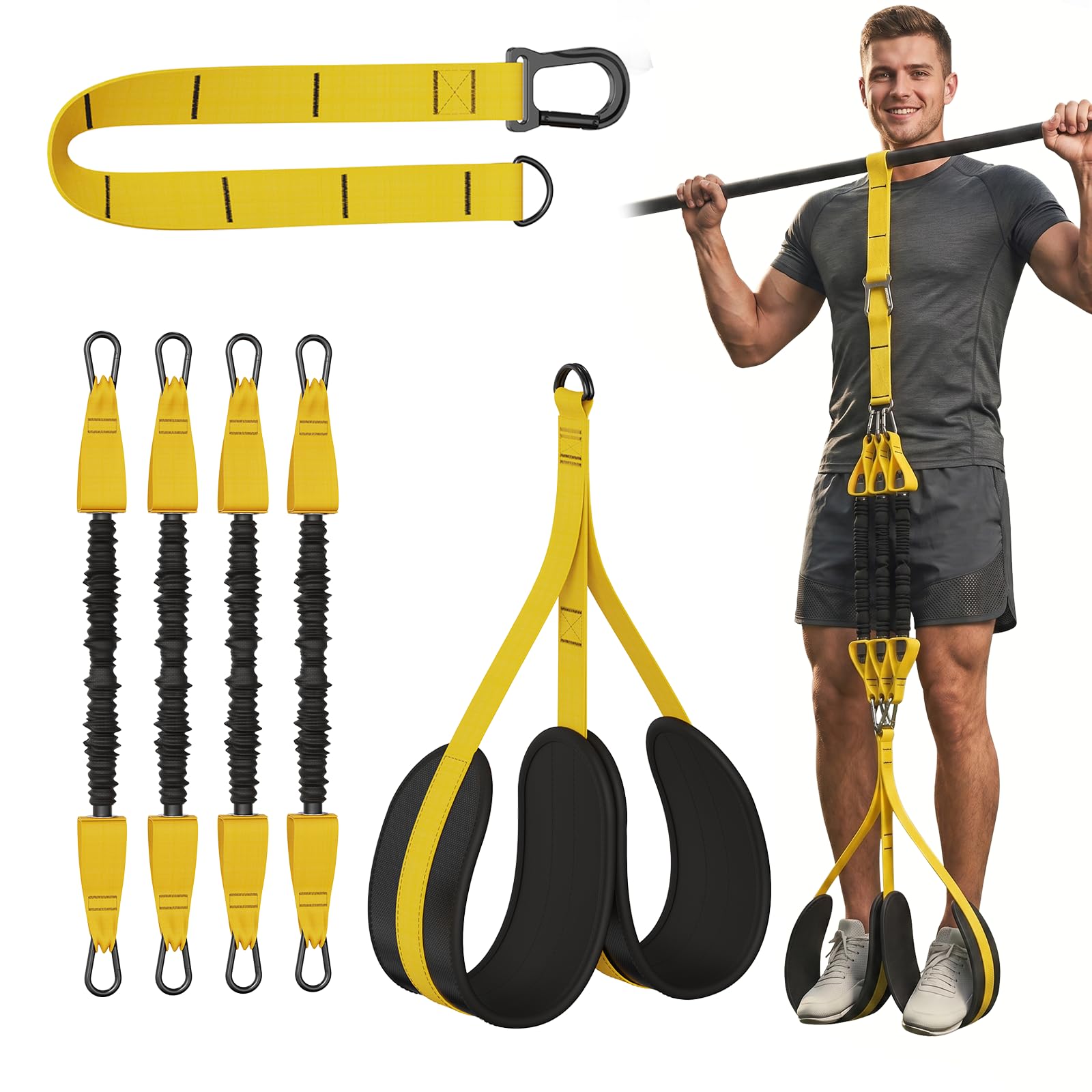 Ekmoey Klimmzughilfebänder, Verstellbarer Widerstand, Krafttraining | 4 Widerstandsstufen (75-300LBS), Höhenverstellbar, Robuste Fußstützpedale, Krafttraining für Anfänger, Home Gym