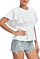 Vista 3 de LYANER Blusa elegante de manga corta con volantes y cuello redondo para mujer