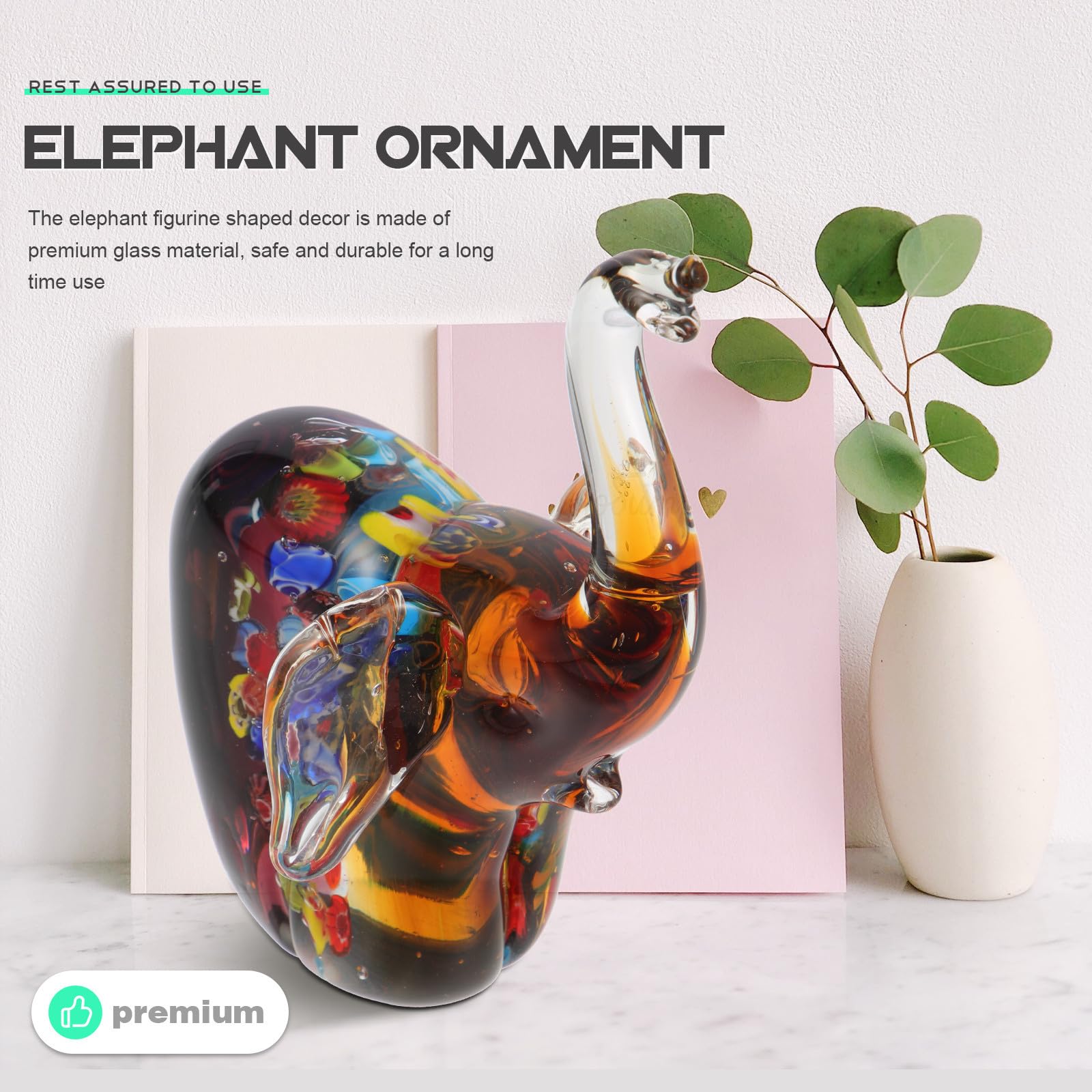 SEWACC Estatua de Elefante de Cristal para Escritorio, Adorno Artesanal