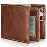 Mens Wallet Genuine Leather Bifold RFID Blocking Wallet for Men with 1 ID Window 13 Card Holders 2 cash pockets 1 Gift Box