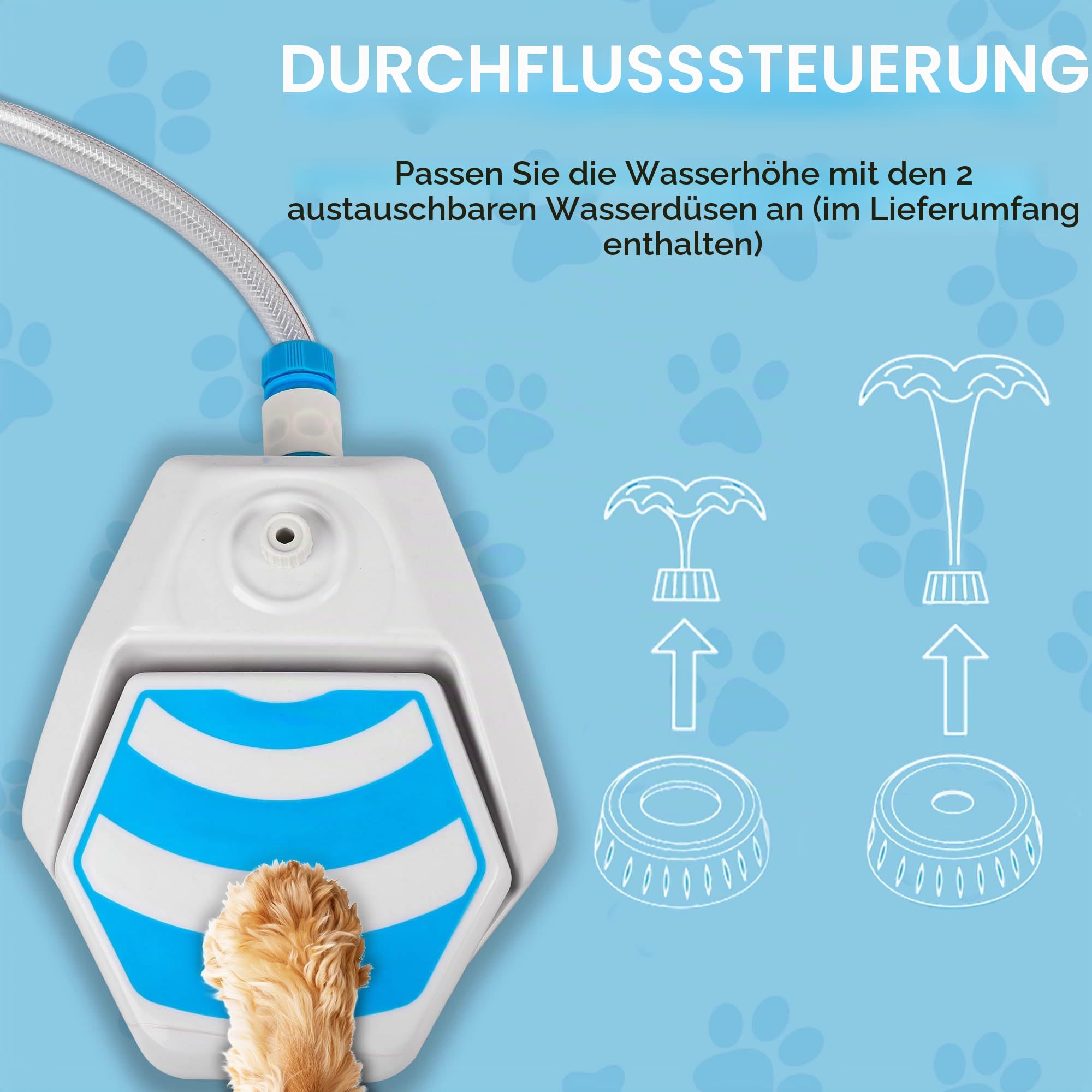 ALL FOR PAWS Hunde Trinkbrunnen Outdoor - Automatischer Wasserspender mit Sprinkler für Hunde, Hydration Station mit Kühlfunktion, Gartenspielzeug mit Schlauchanschluss (145cm), Neuversion