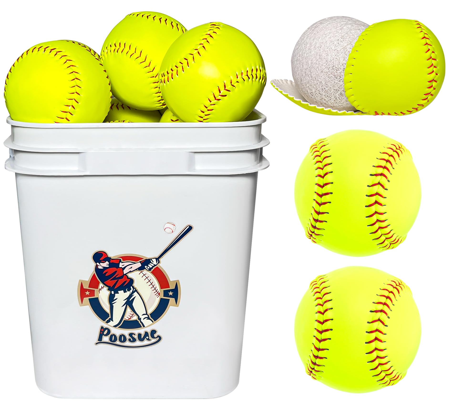 Xifua 11 Inch Bucket of Softballs - Training Fastpitch Softballs for Girls Softball Practice - Solid Cork Center - Premium Durability - 16 Softballs Included