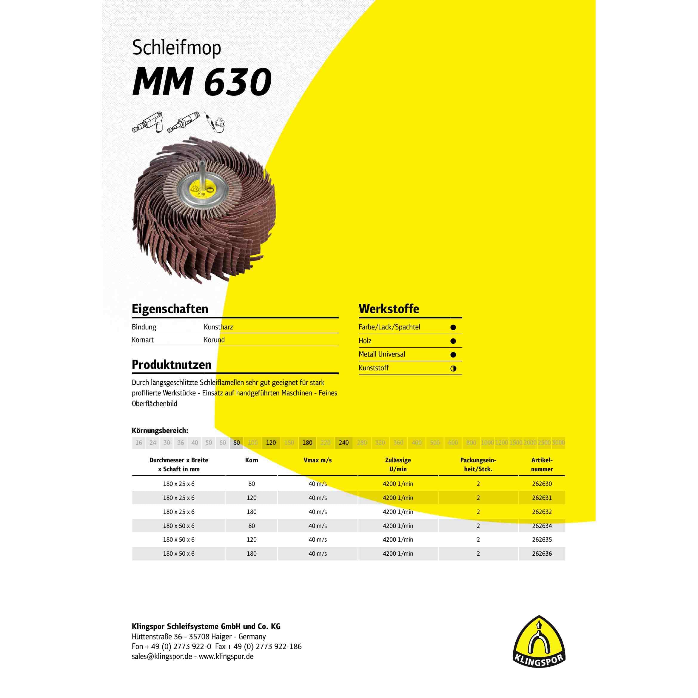 2 x Klingspor MM 630 Schleifmopräder LS 309 JF, 180 x 25 x 6 mm Korn 180 Art.: 262632