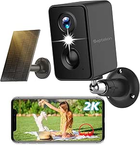 Septekon 2K Security Camera Outdoor Wireless,Flood Light WiFi Battery Camera with Solar Panel,PIR Human Detection with 3MP Color Night Vision, 2-Way Talk, IP66 Waterproof-Black asin的图片