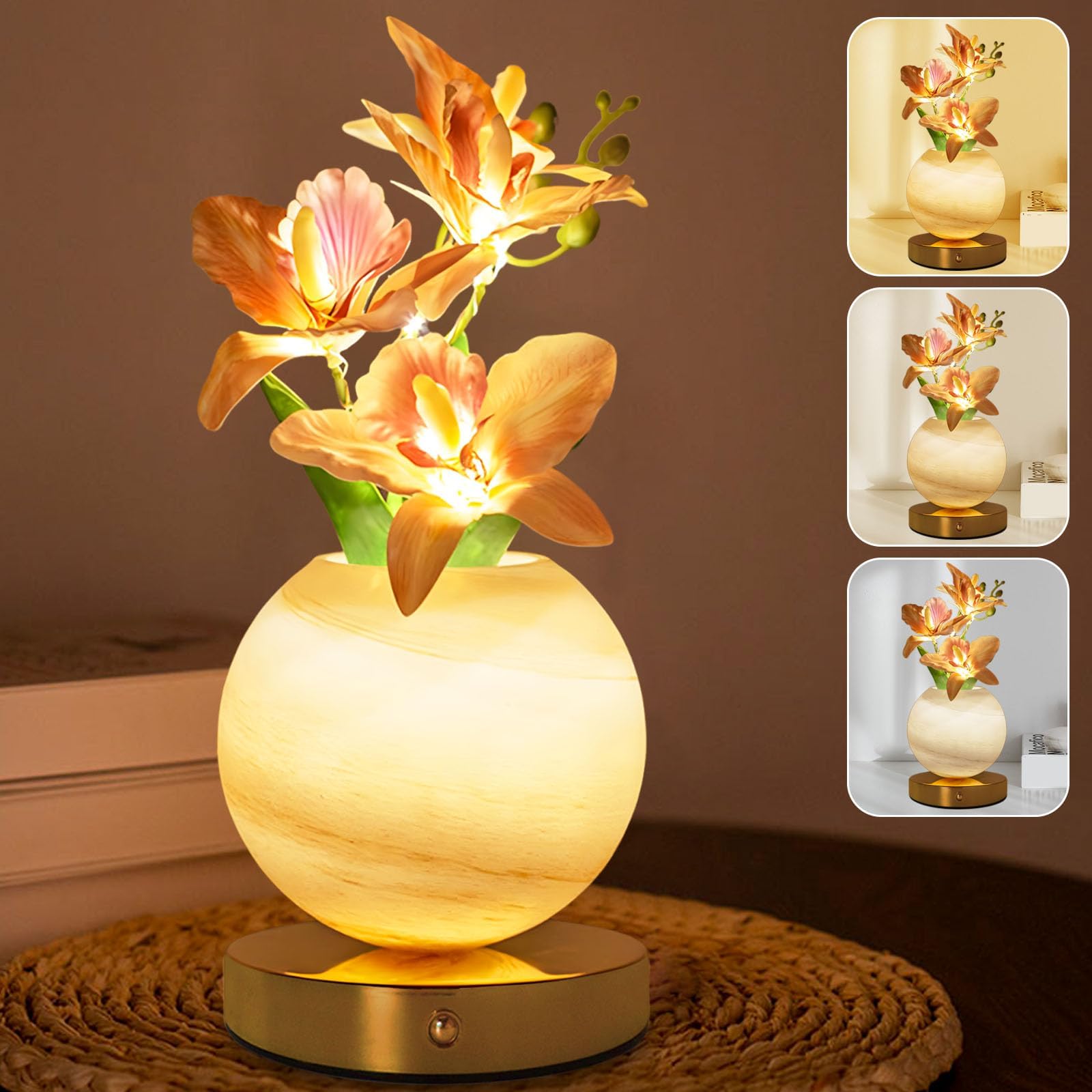 Flower Table Lamp, 3 Colors Orchid Night Light, Cordless Touch Dimming Artificial Flower with Vase Lamp, LED Desktop Decorative Landscape Lights for Festival Party Home Decor (Champagne Orchid)
