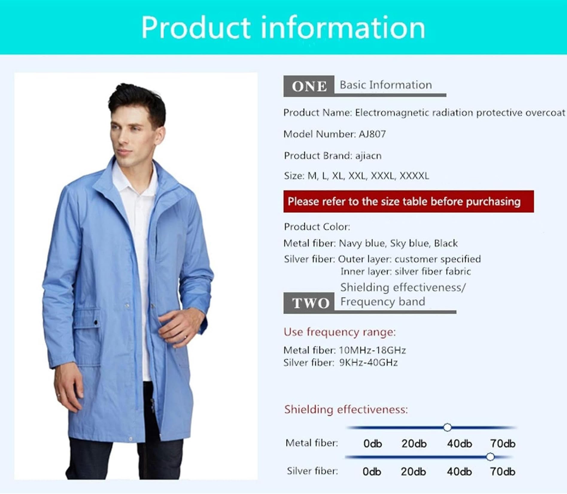 XENITE Combinaison De Protection Contre Les Radiations De Blindage EMF sous-Station De Station De Base GSM Et Protection Contre Les Rayonnements Électromagnétiques De Communication,Light Blue,XXL