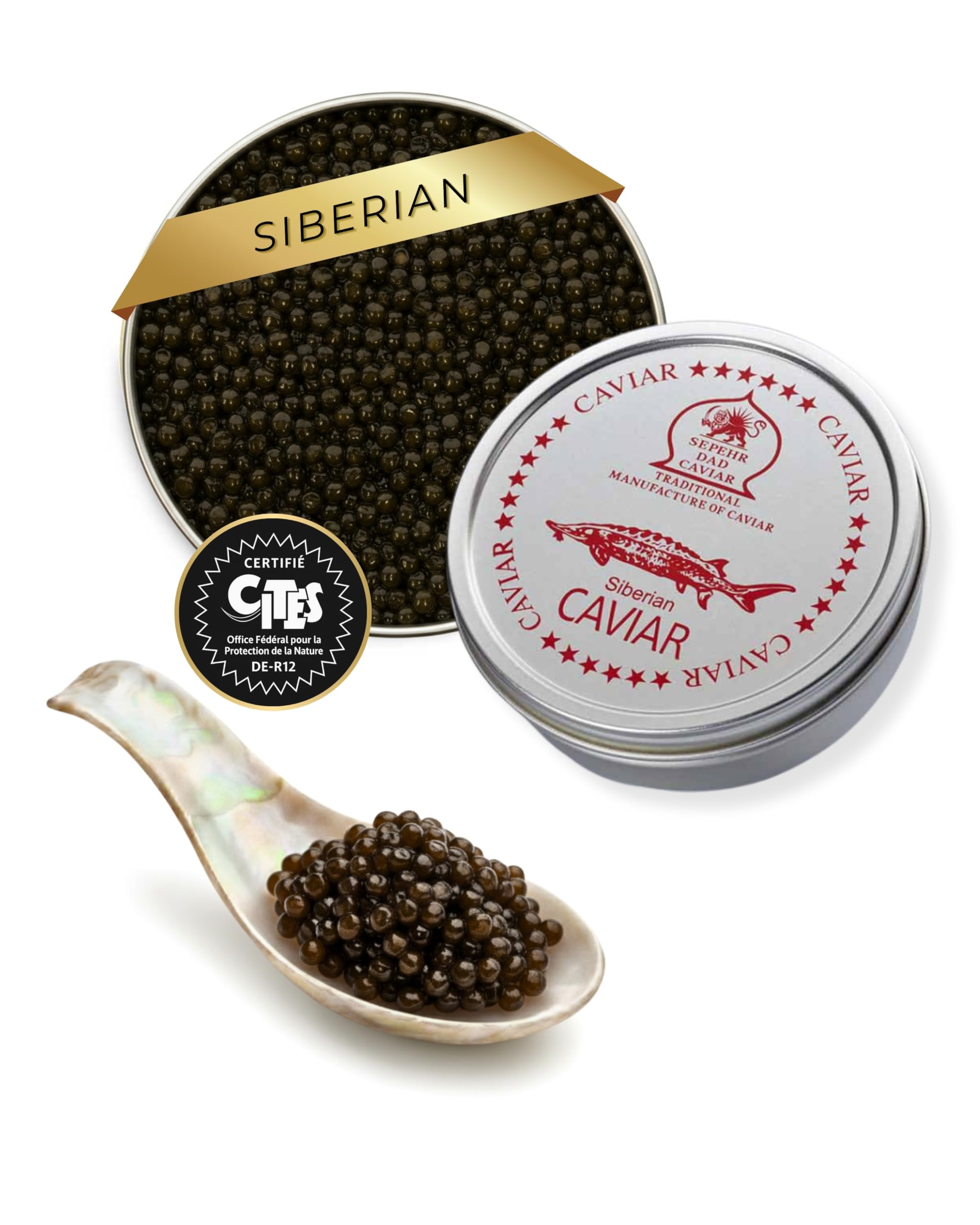 Sepehr Dad Caviar de Sibérie | Caviar d'esturgeon de Sibérie | Elevage UE | 250g
