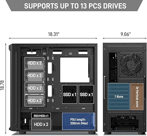 Miniatura 3 de DARKROCK Classico Max Storage Master E-ATX - Carcasa para computadora con ventilador negro de 0.157 x 4.724 in, disco duro de 10 x 3.5 + 3 x 2.5 SDD