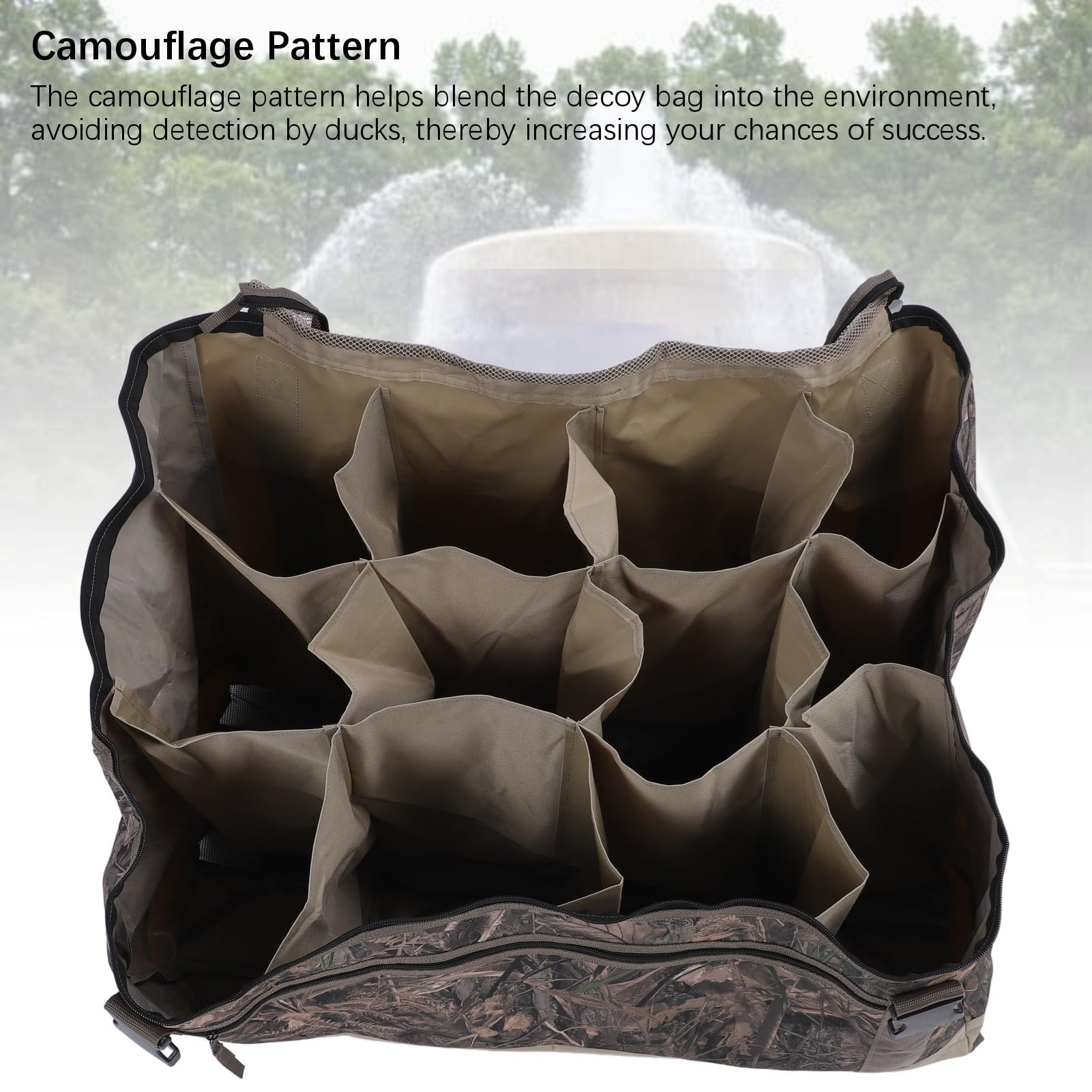 Bolsa de señuelo de pato de 12 ranuras, tela Oxford, camuflaje, aves acuáticas, ganso, bolsa de señuelo con cubierta de malla para acampar al aire libre