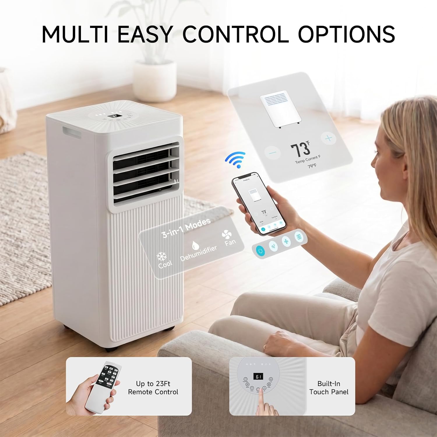 Portable Air Conditioners 16,000 BTU 5-in-1 Air Conditioner Portable Up to 850 Sq.Ft., Portable AC Unit with Cool, Fan, Dehumidifier, 24H Timer, Sleep Smart WiFi Remonte Installation Kit Included thumbnail