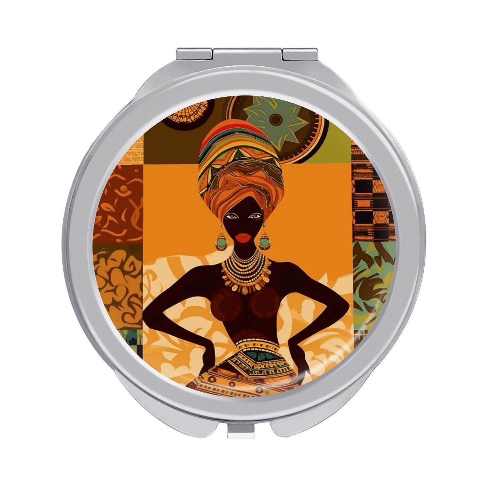 VstaDank African Woman Compact Mirror for Purses Round Fashion Travel Makeup Mirror 2X /1x Magnifying Double Sides Mini Mirrors Portable Pocket Mirrors for Handbag Purse Women Gift