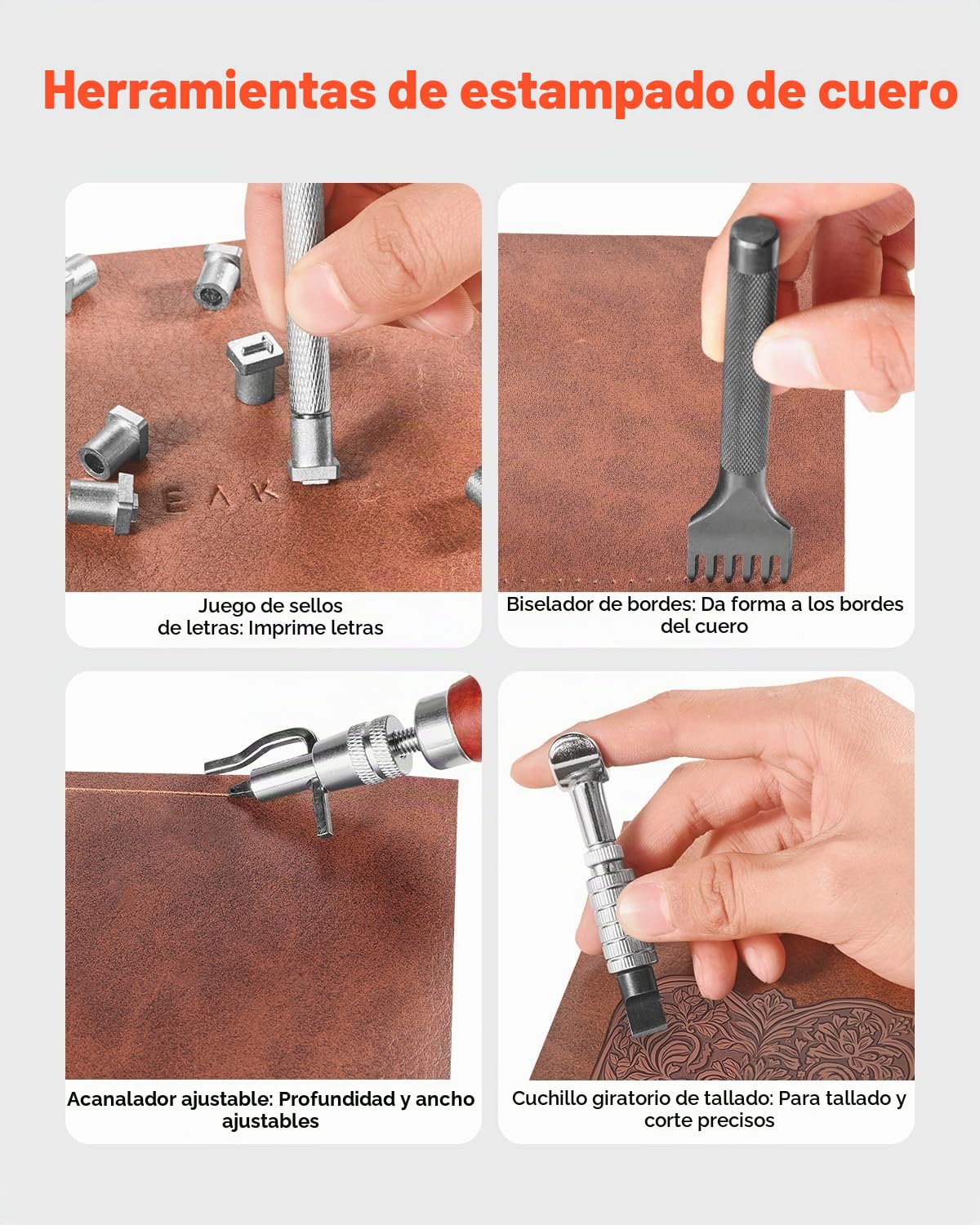 VEVOR 61 Piezas Kit de Herramientas para Trabajar el Cuero con Bolsa de Lona Portátil, Herramientas de Corte para Estampación, Costura y Grabado, para Principiantes, Entusiastas del Bricolaje