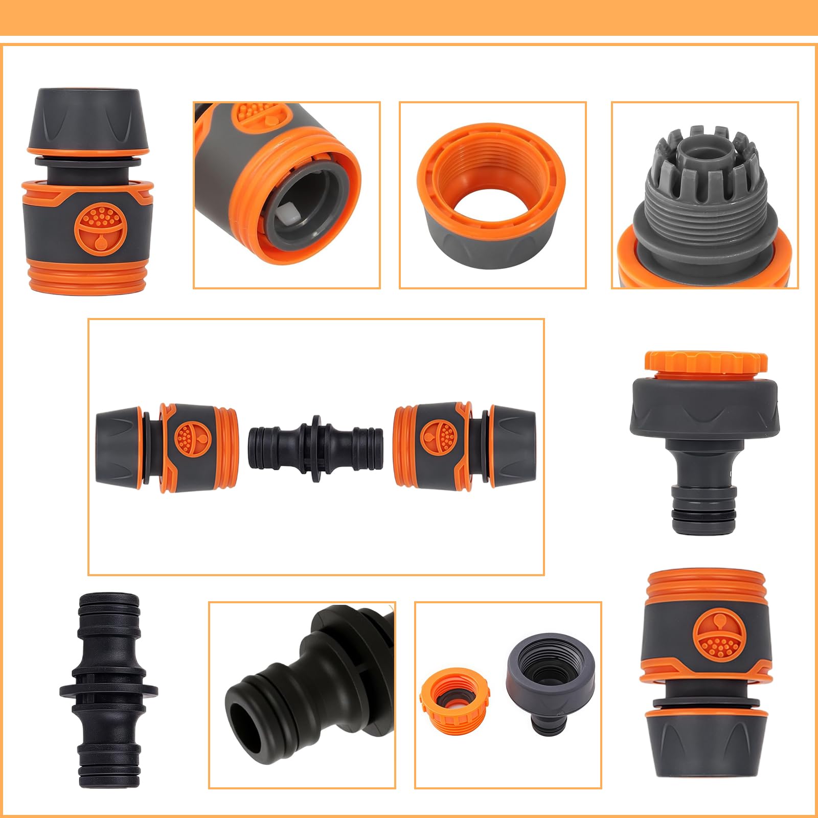 10PCS Garden Hose Connectors Set Quick Connect Hose Fittings with 2 in 1 Tap Adapter (1/2" & 3/4") Double Male Connector - Image 4