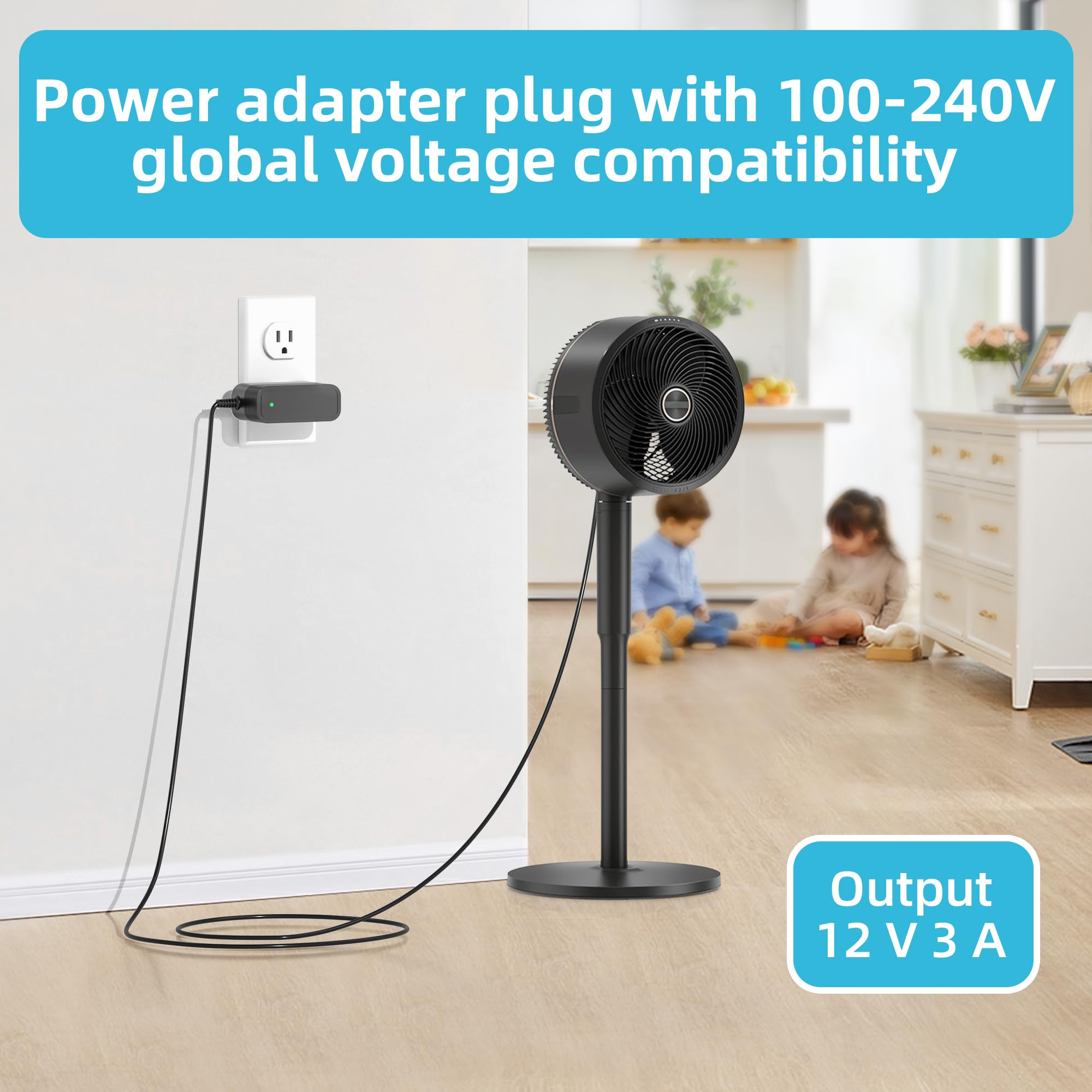 Caricatore di alimentazione per ventilatore da esterno Shark FlexBreeze, adattatore di ricambio compatibile con FA222 Cordless Portable Fan AC Charger Adapter (12V)